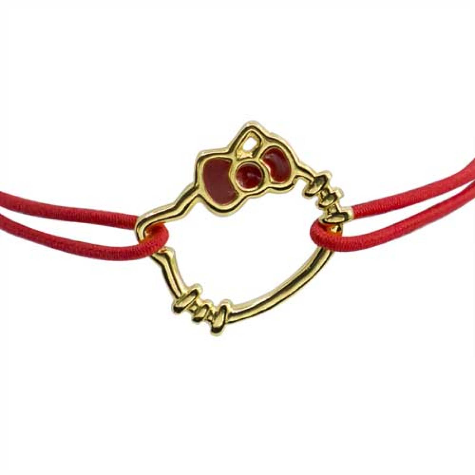  Pulsera Elastica Hello Kitty Silueta Grande Moño Rojo 18cm Rojo con Dorado