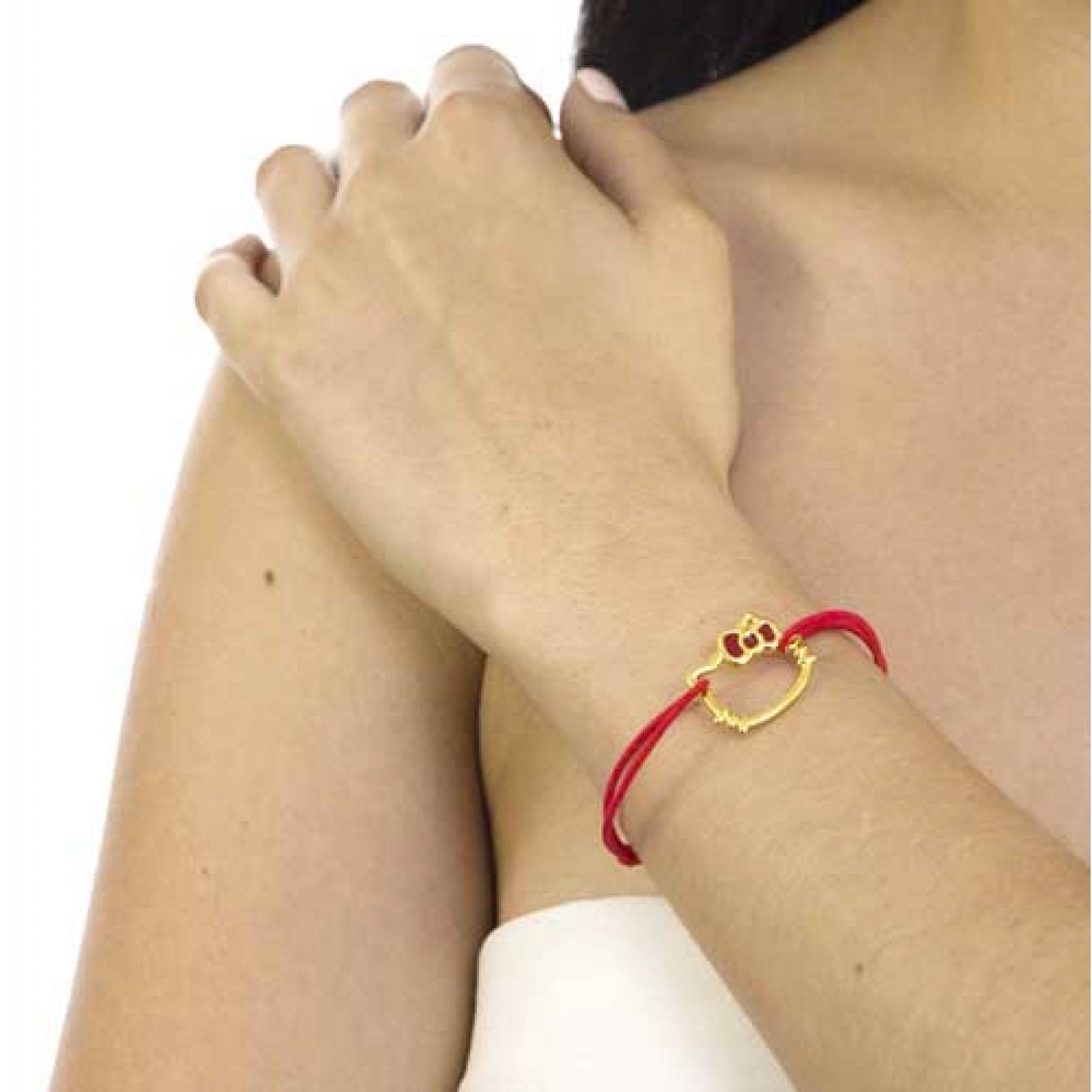  Pulsera Elastica Hello Kitty Silueta Grande Moño Rojo 18cm Rojo con Dorado