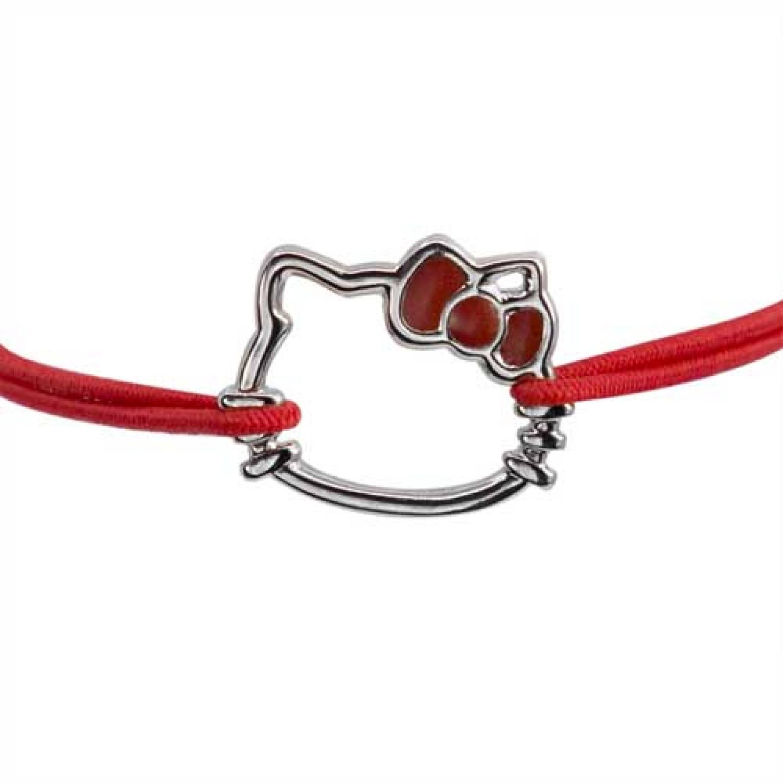  Pulsera Elastica Hello Kitty Silueta Grande Moño Rojo 18cm Rojo con Niquel