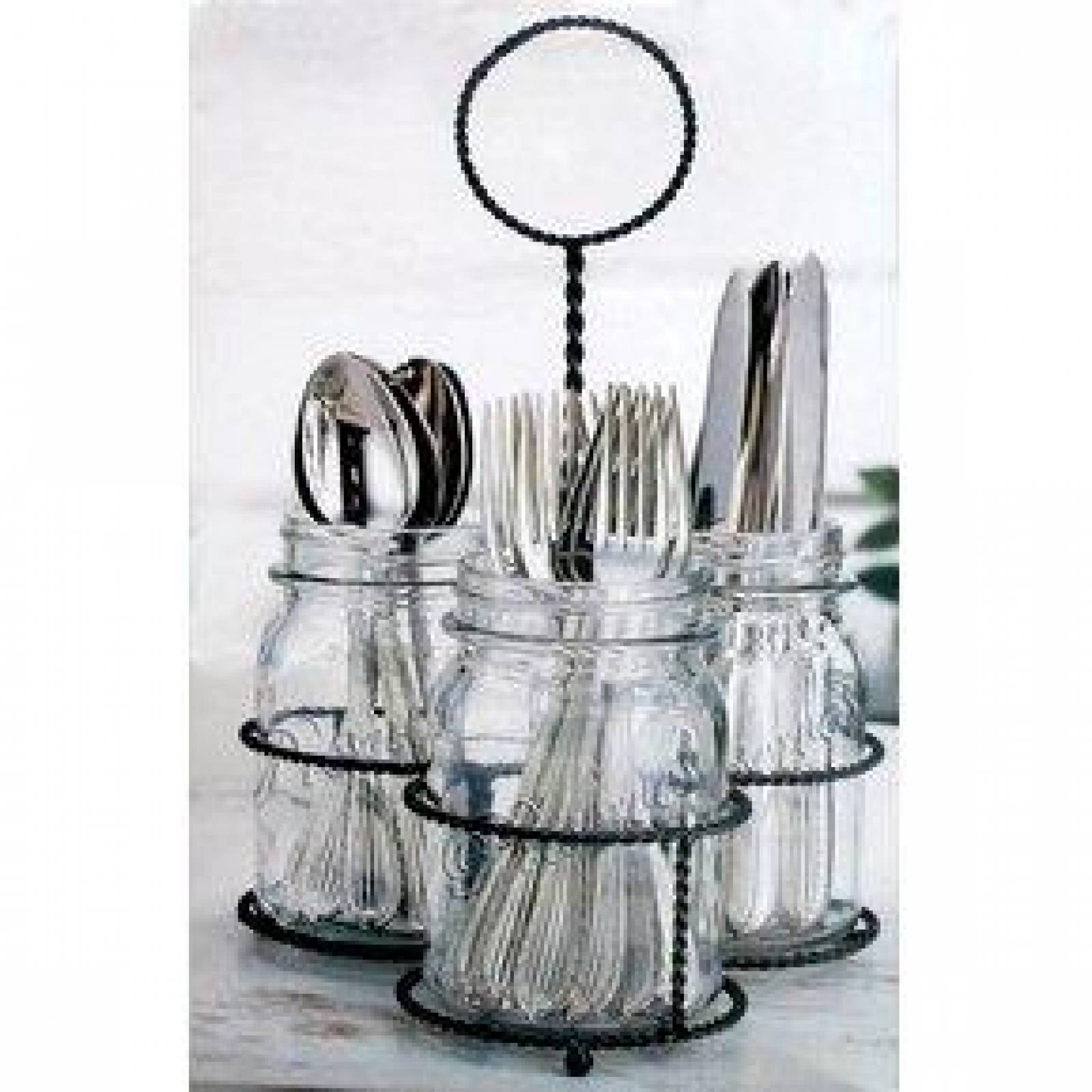 Porta Cubiertos de Mason Jars con Rack 