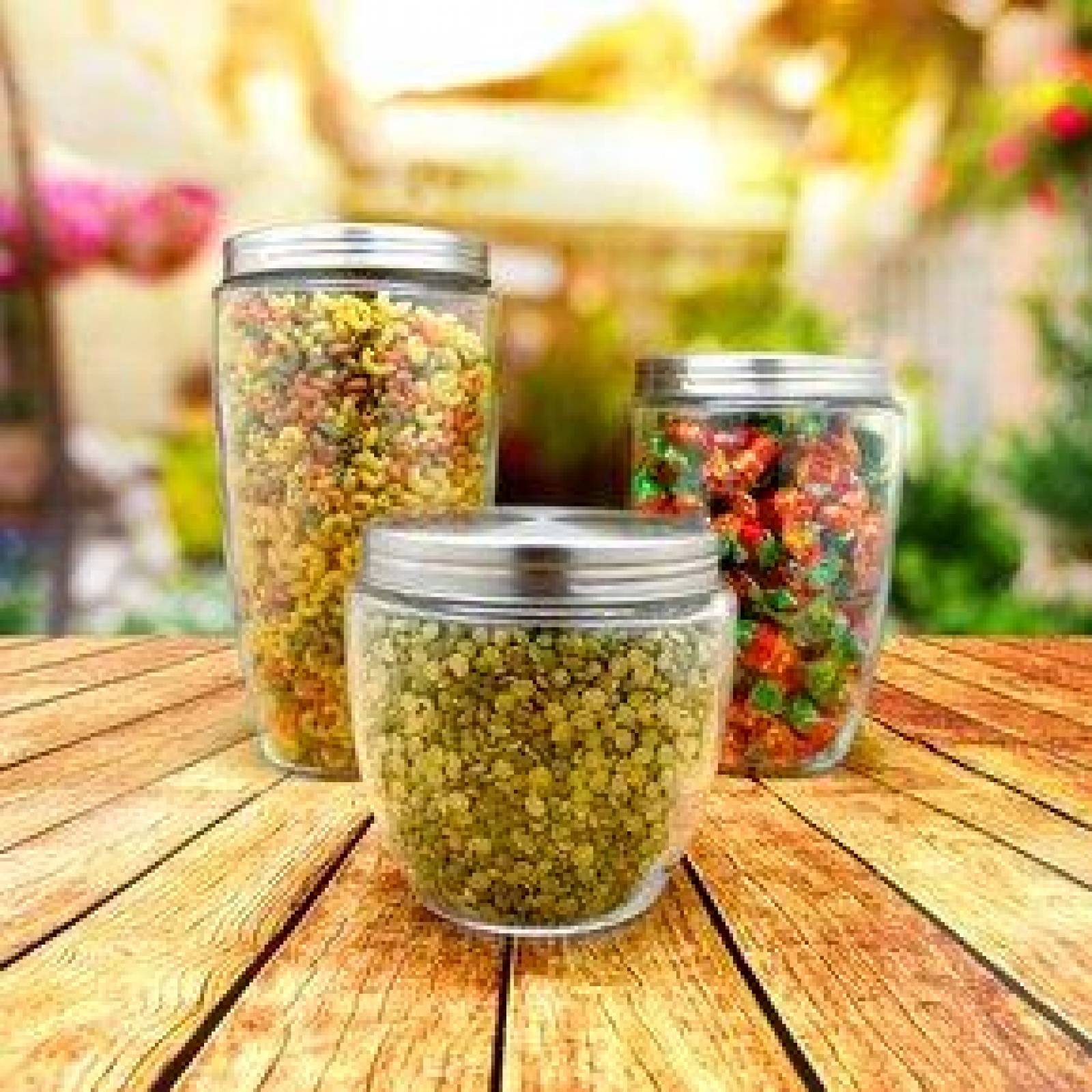 Set de 3 frascos de vidrio con tapa 