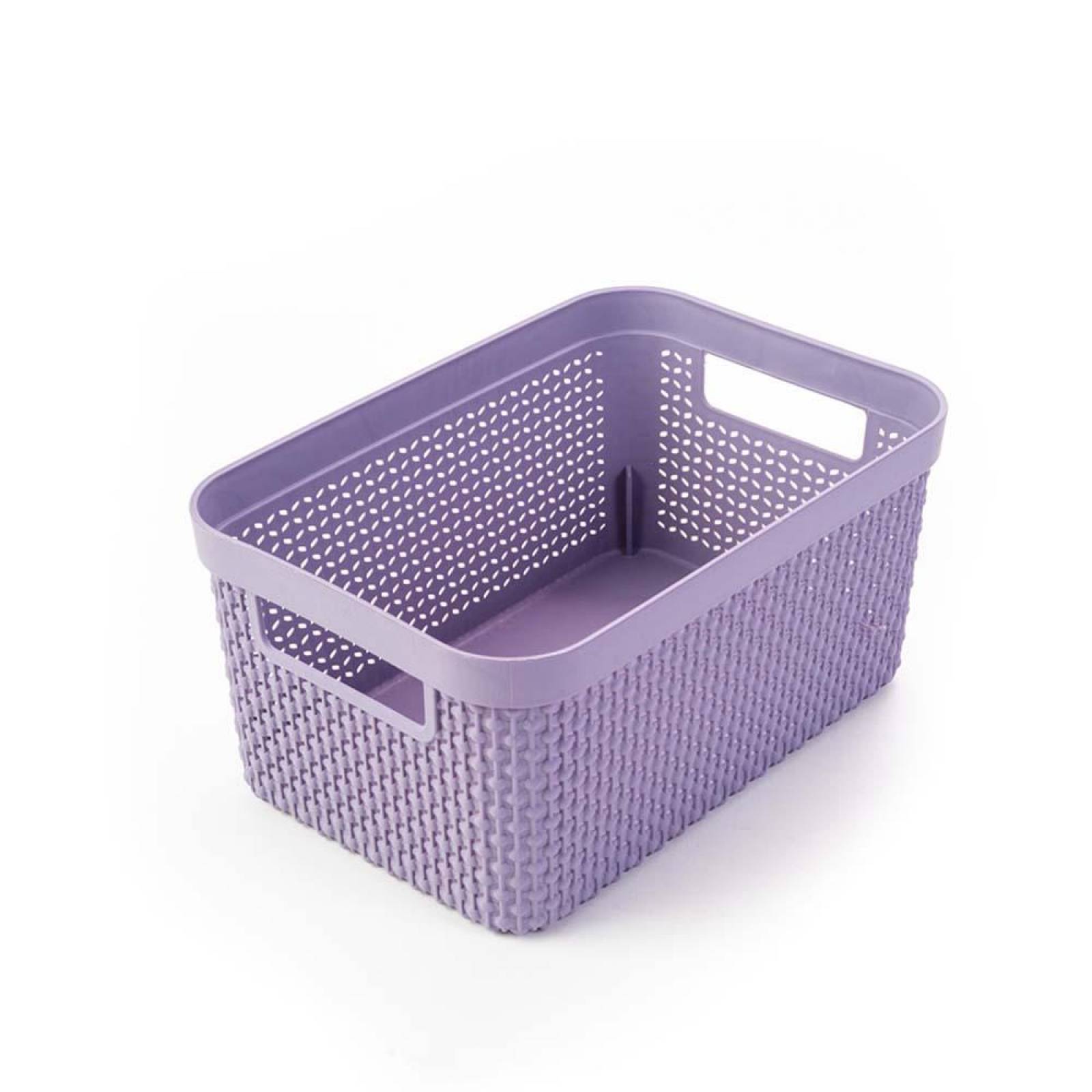 Caja de plástico trenzado con asas laterales mediana 36 x 26 x 13 cm 