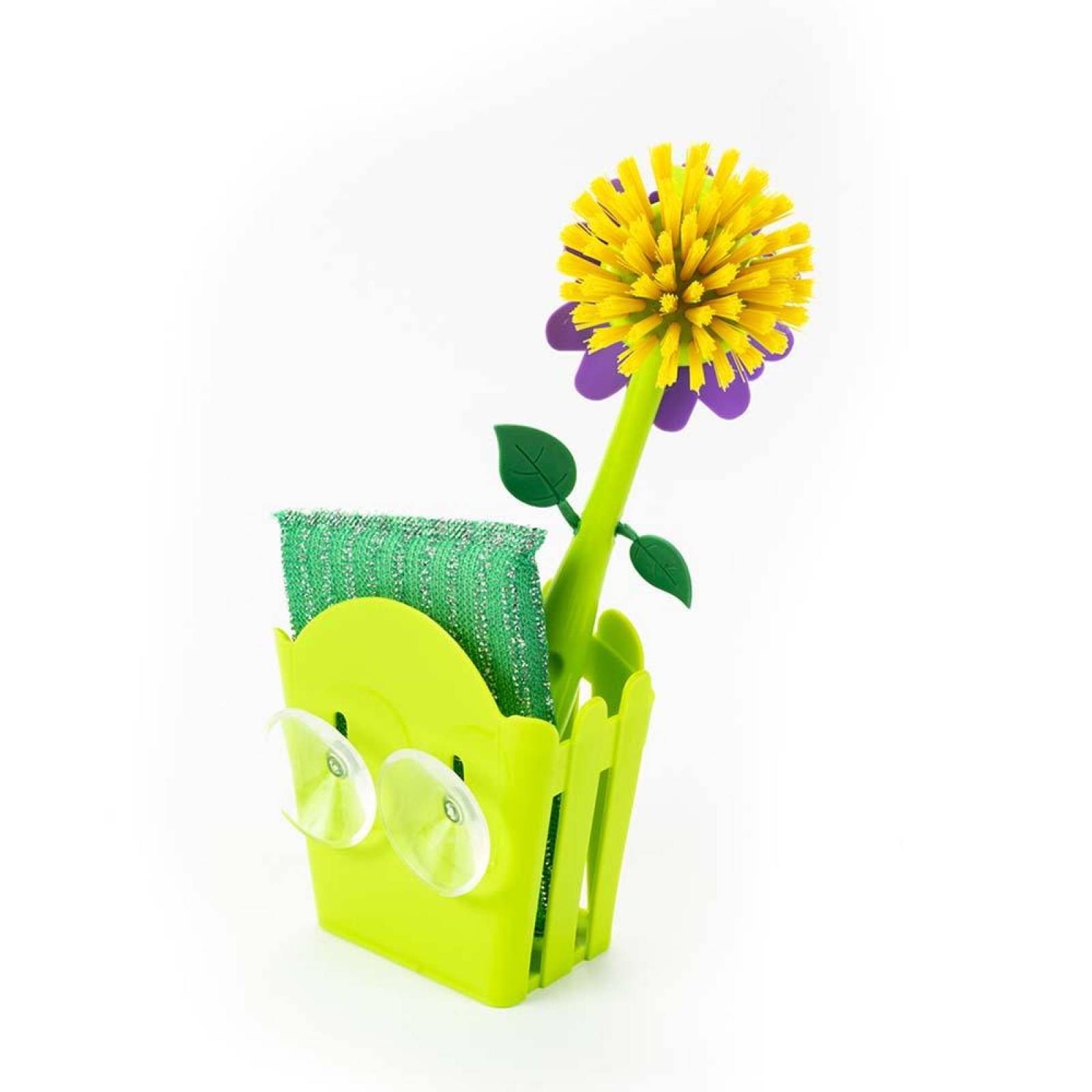 Cepillo de flor con esponja y canasta para cocina 