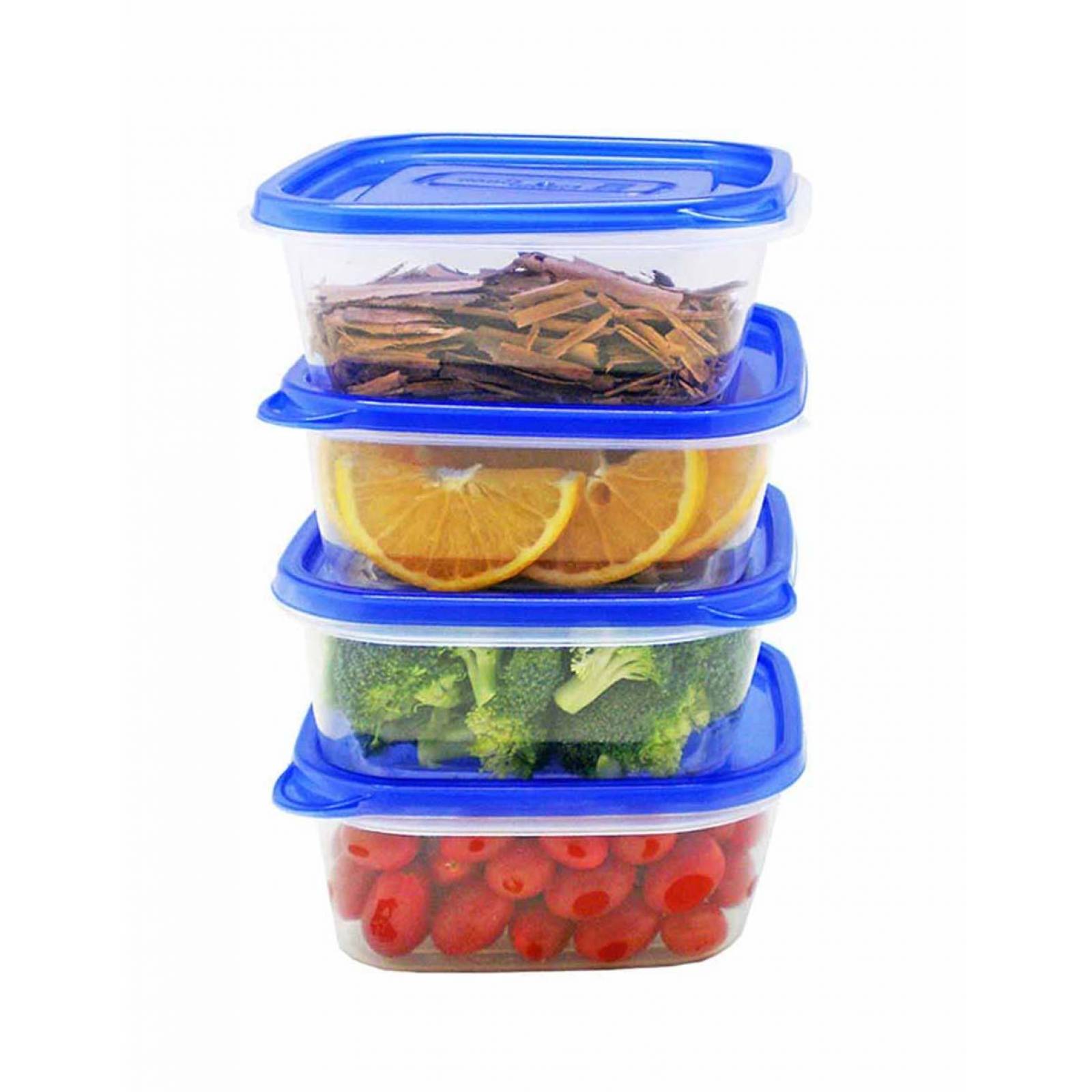 Set de 4 recipientes de plástico con tapa 850ml 