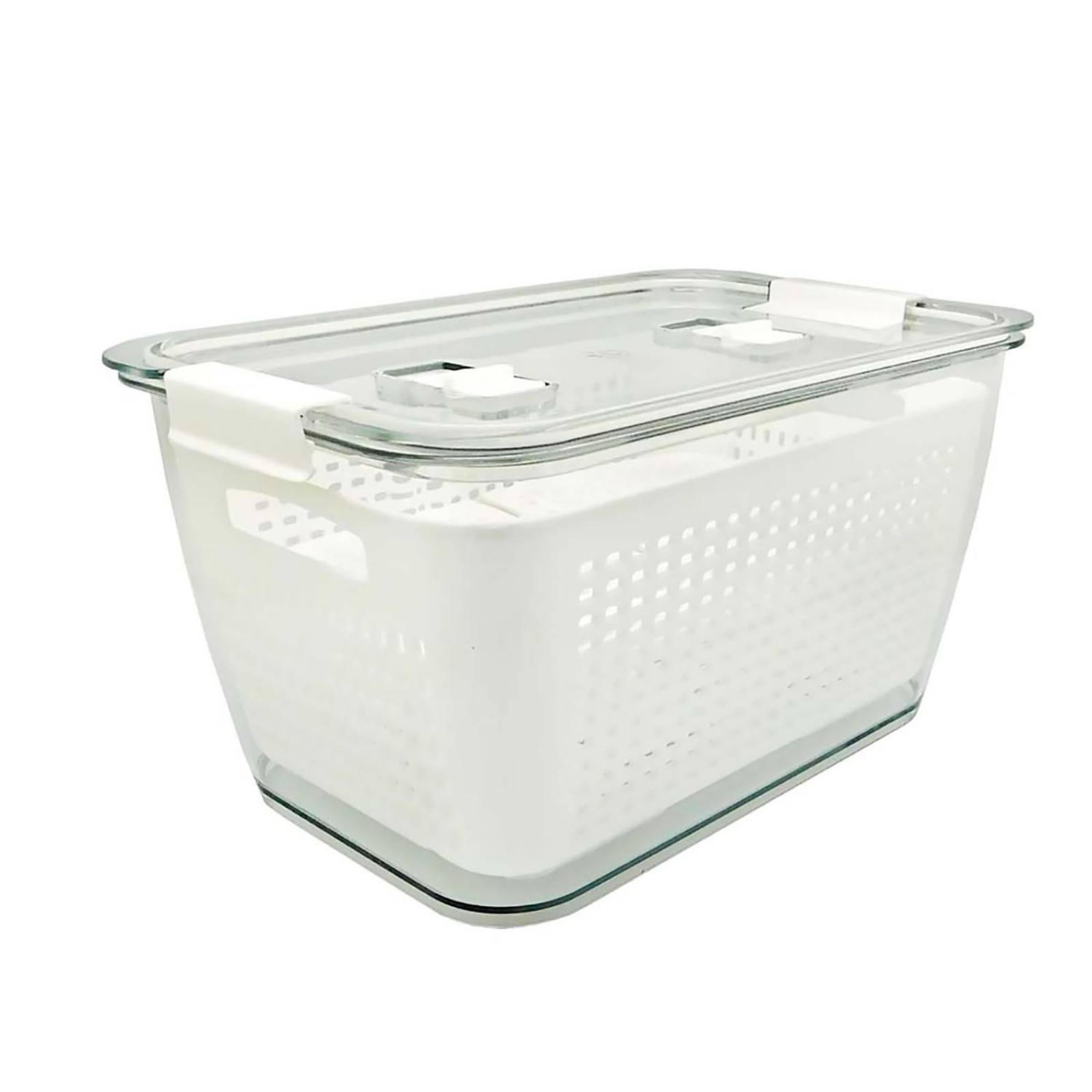 Recipiente transparente con canastilla doble en el interior y tapa 