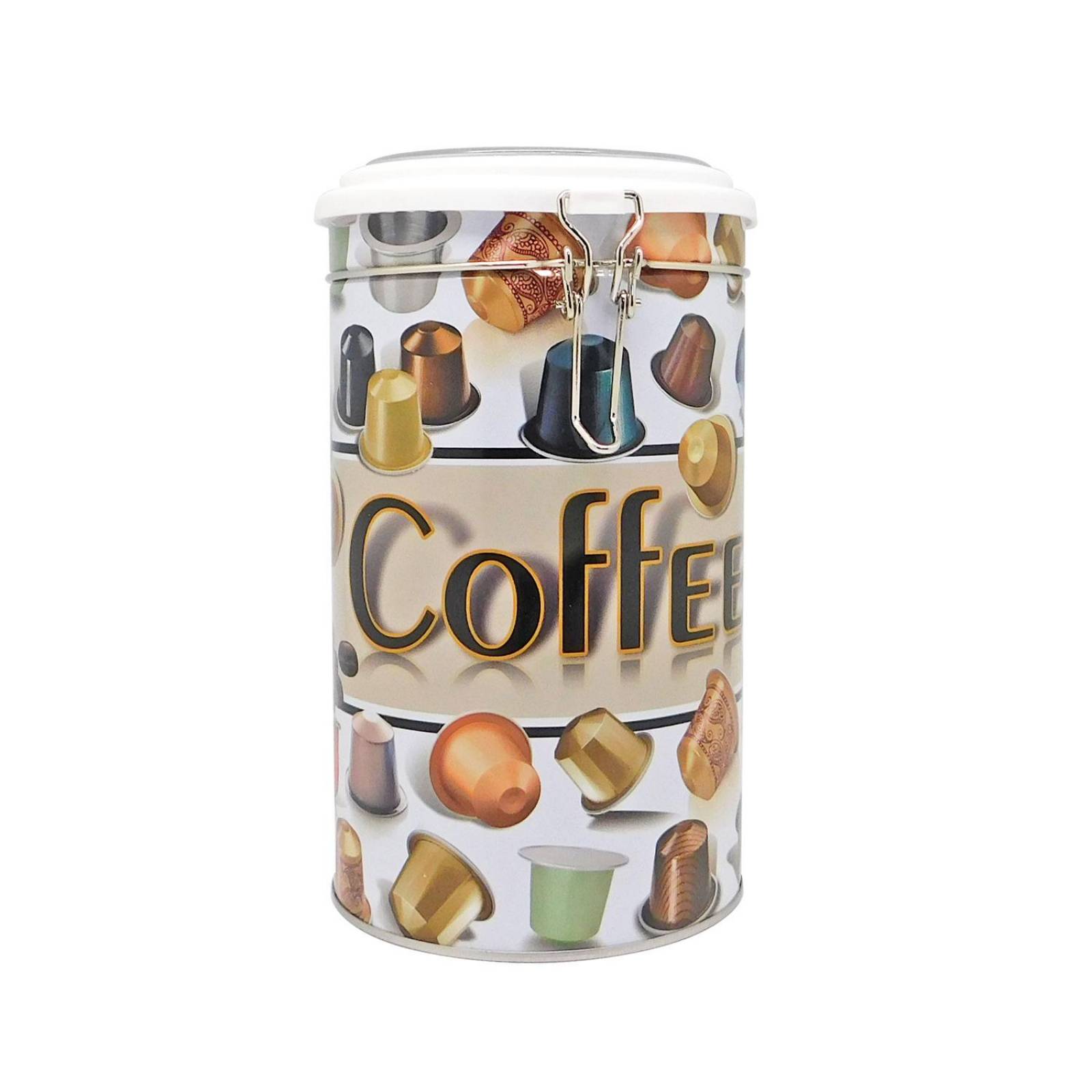Lata metálica redonda con diseño "COFFEE" 