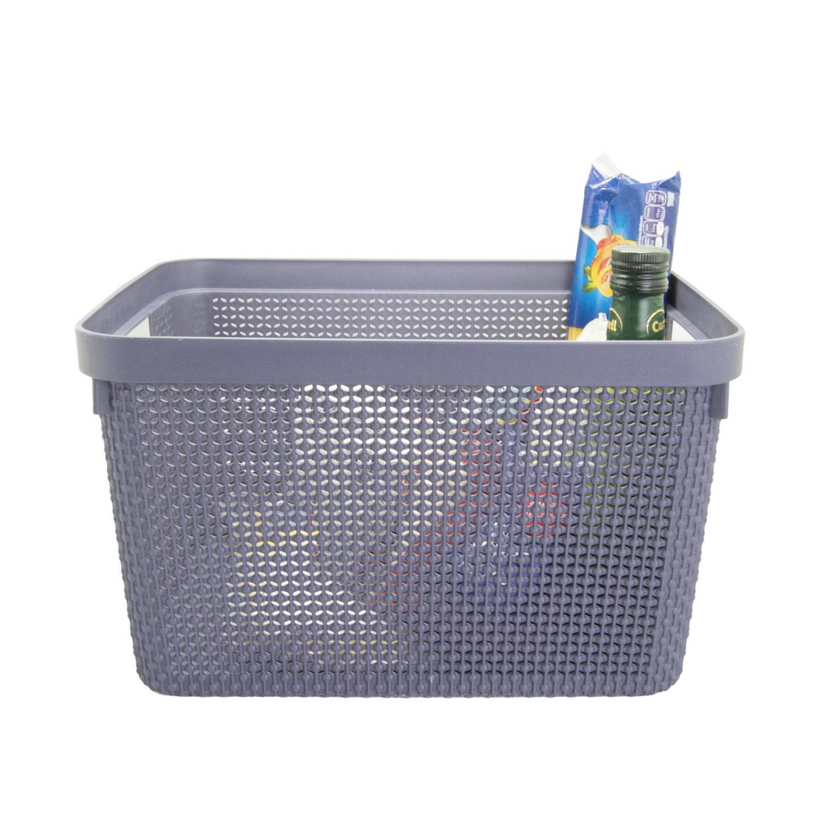 Canasta de plástico grande con asas rectangular 36 x 22 x 27 cm 