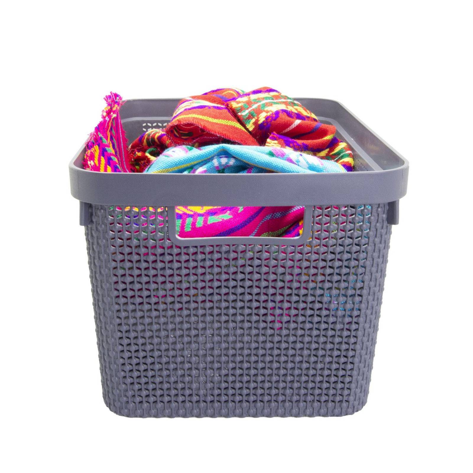 Canasta de plástico grande con asas rectangular 36 x 22 x 27 cm 