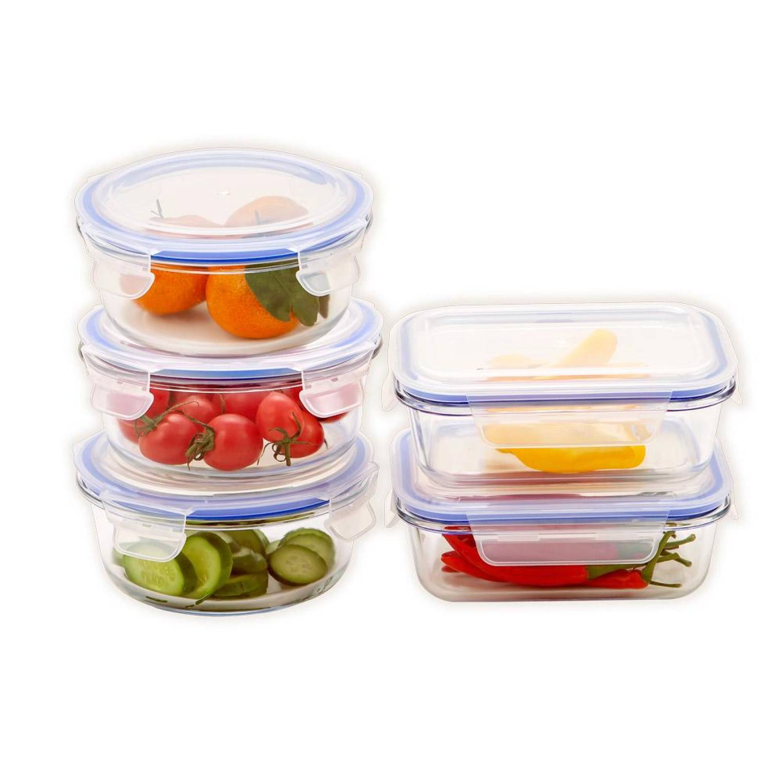 Set de 5 Recipientes Herméticos de vidrio 