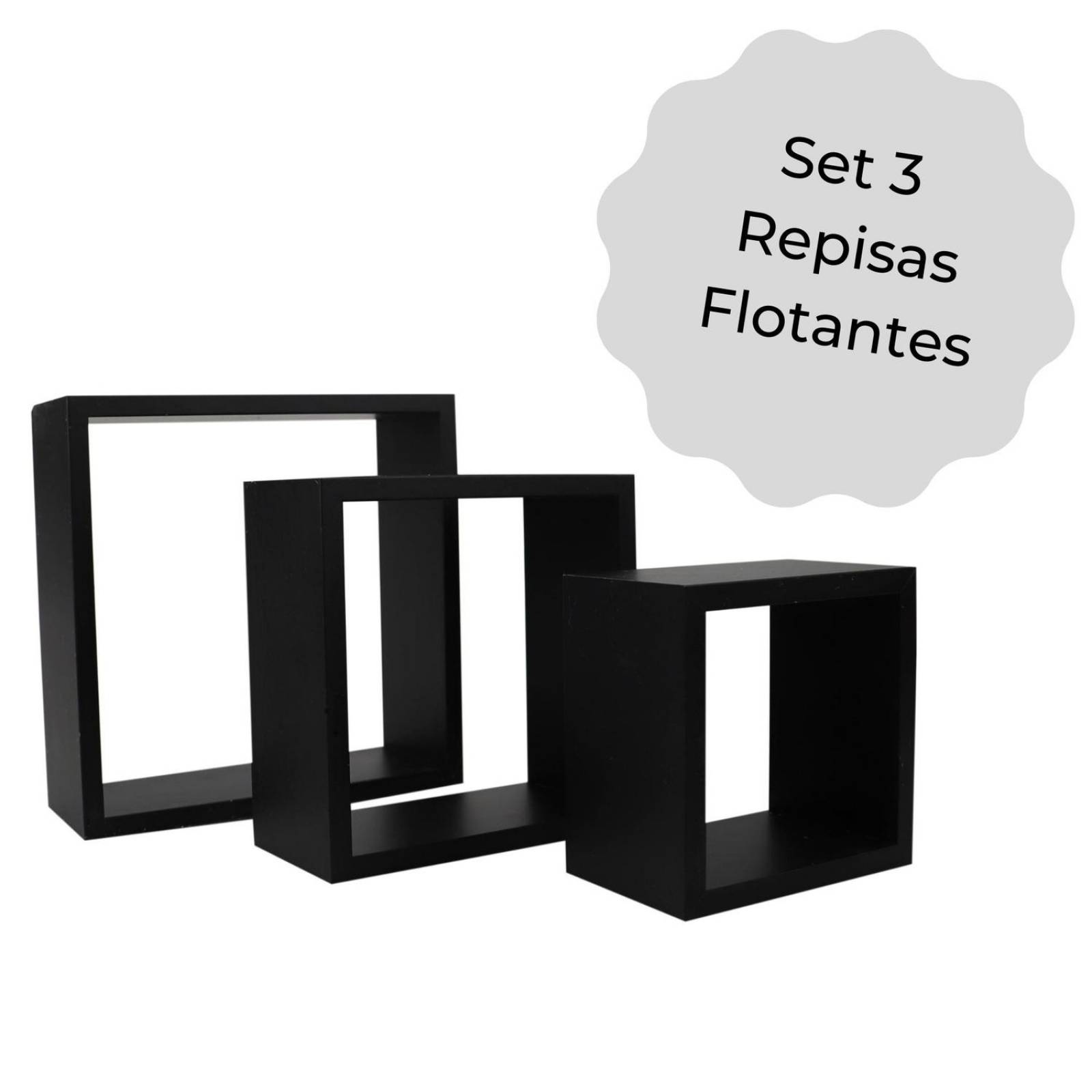 Set 3 repisas flotantes cuadradas minimalista negras 