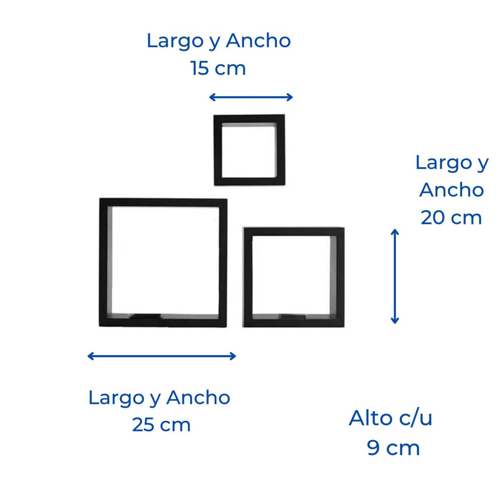 Set 3 repisas flotantes cuadradas minimalista negras 