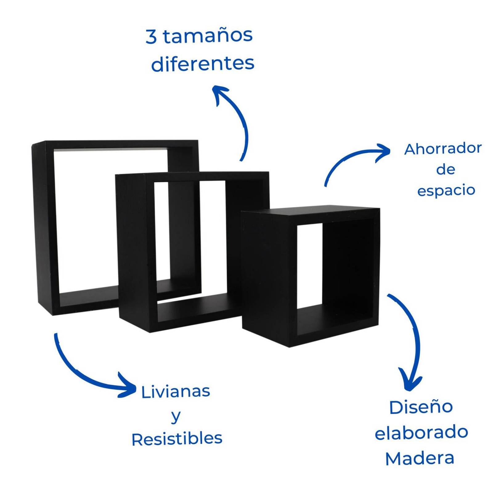 Set 3 repisas flotantes cuadradas minimalista negras 
