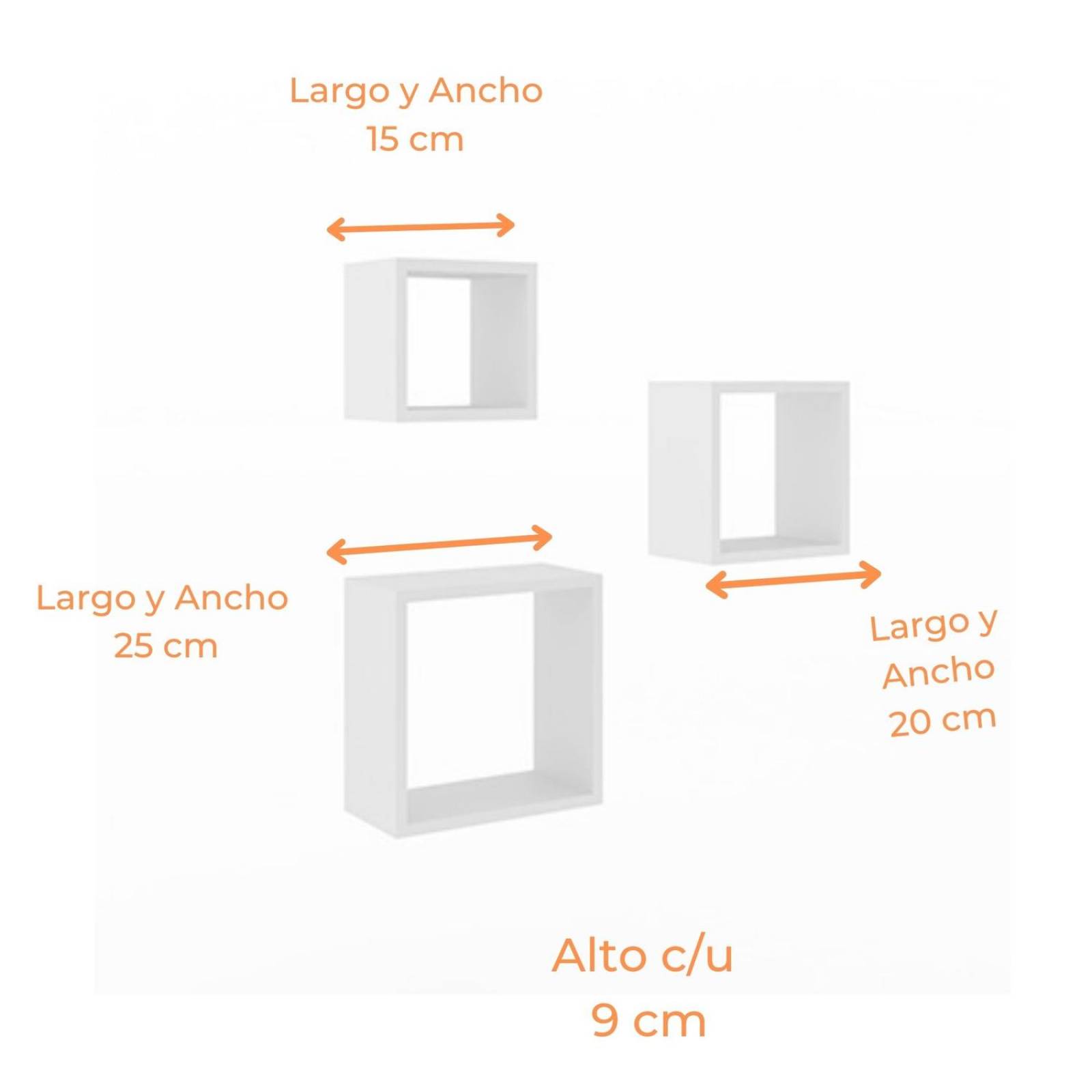 Set 3 repisas flotantes cuadradas minimalista blancas