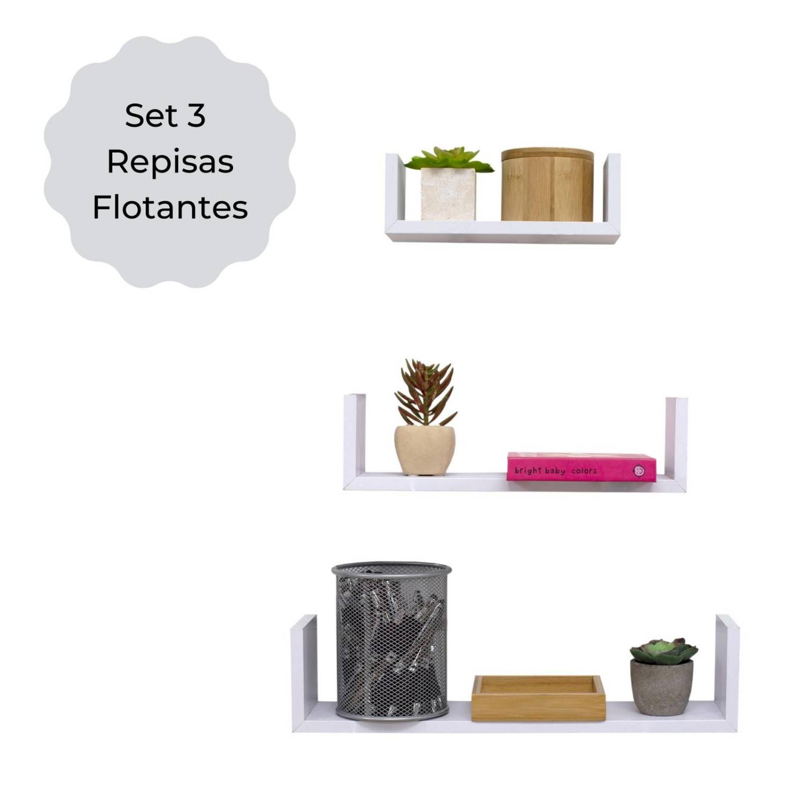 3 Repisas Flotantes Minimalistas Moderna Rectangular Blanco 