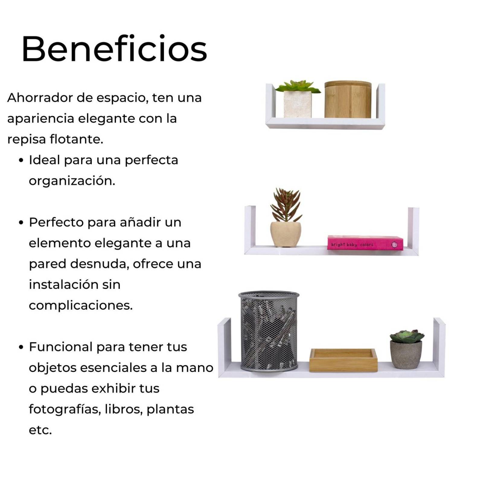 3 Repisas Flotantes Minimalistas Moderna Rectangular Blanco 