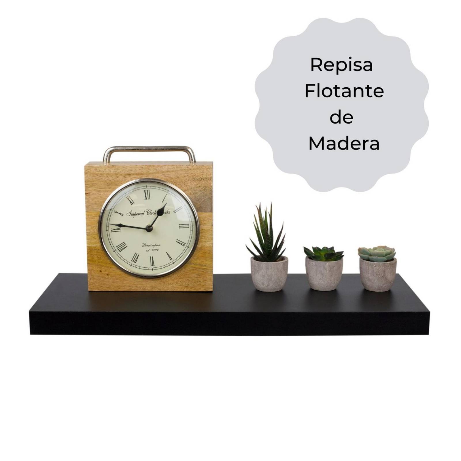 Repisa de Madera Flotante Minimalista Ancha Negro 