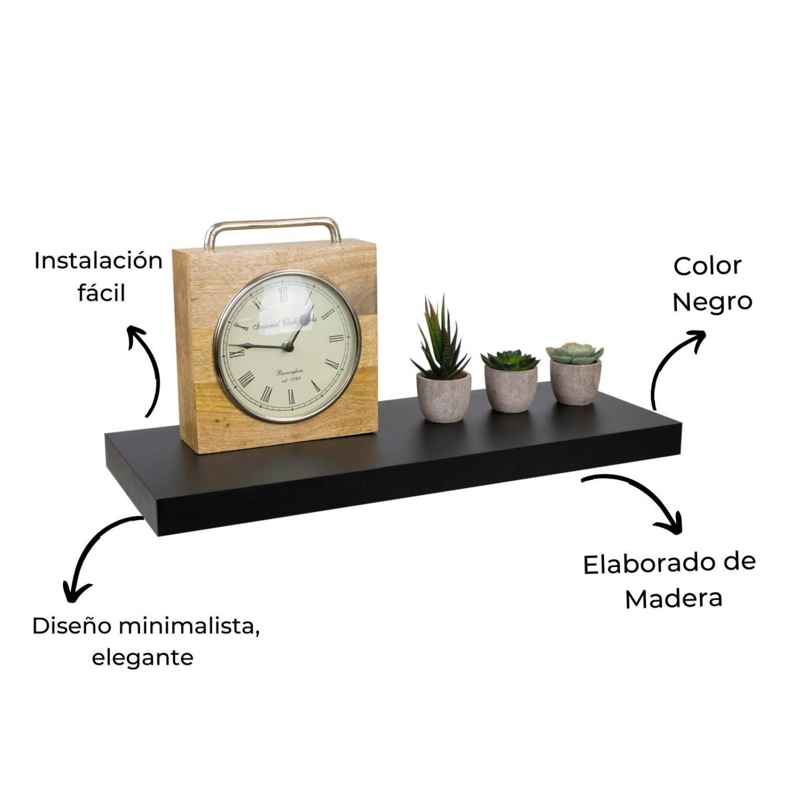 Repisa de Madera Flotante Minimalista Ancha Negro 