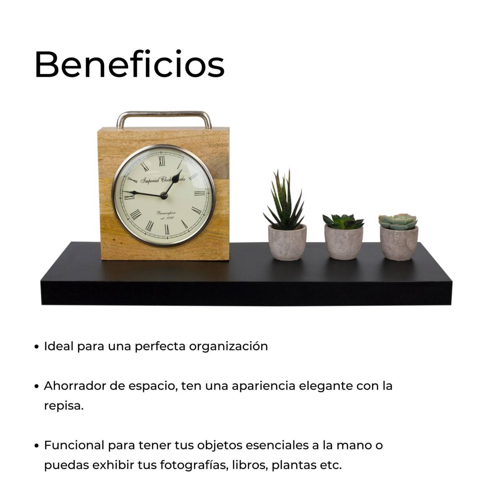 Repisa de Madera Flotante Minimalista Ancha Negro 