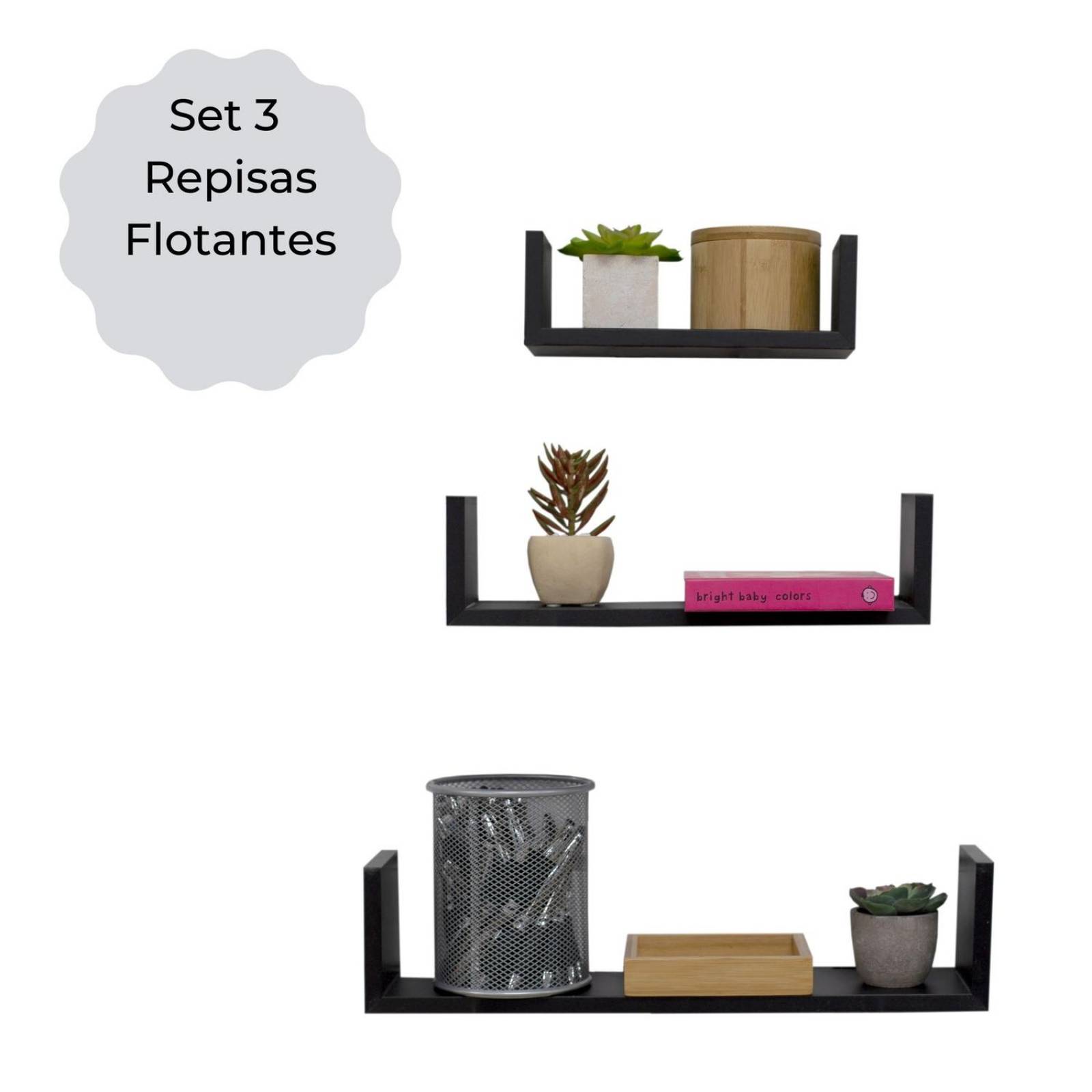 3 Repisas Flotantes Minimalistas Moderna Rectangular Negro