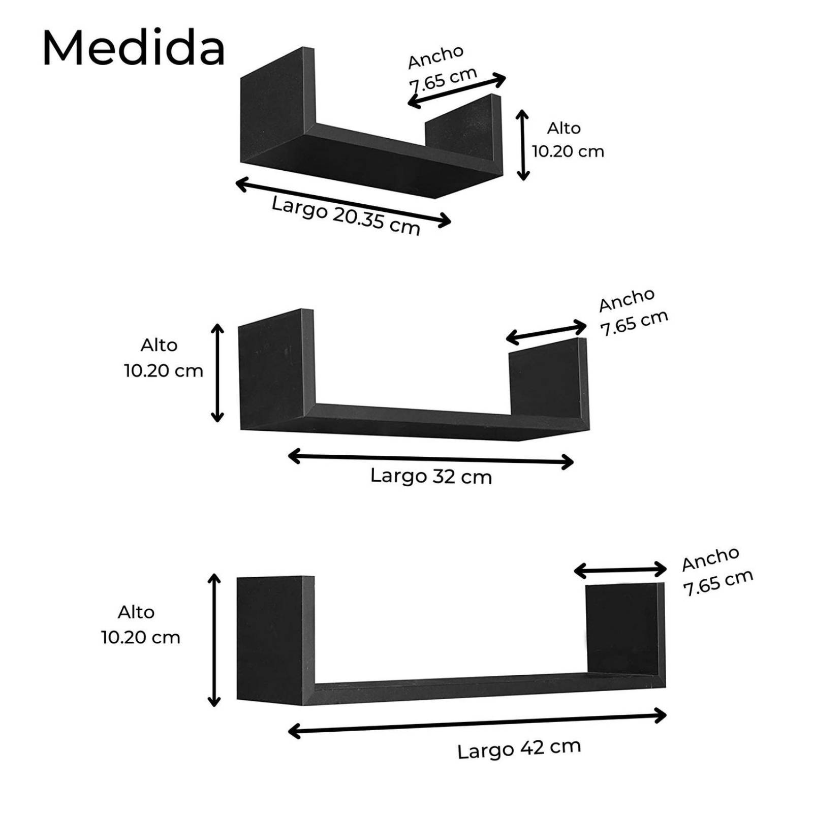 3 Repisas Flotantes Minimalistas Moderna Rectangular Negro