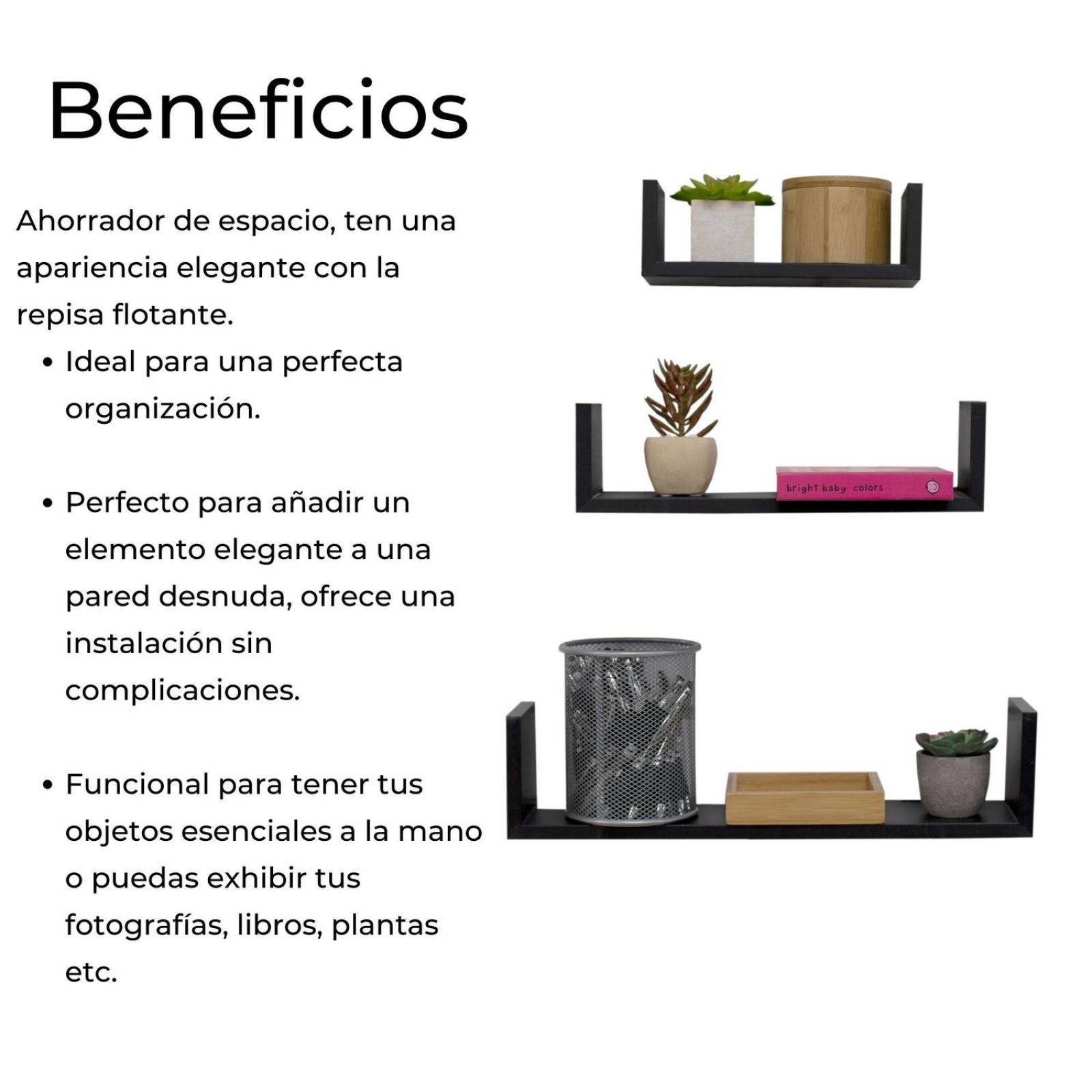 3 Repisas Flotantes Minimalistas Moderna Rectangular Negro