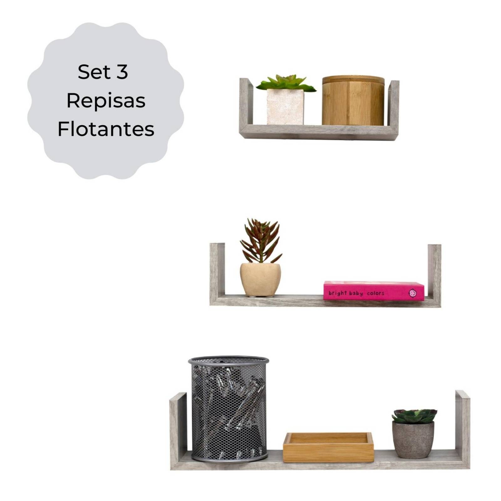 3 Repisas Flotantes Minimalistas Moderna Rectangular Gris 