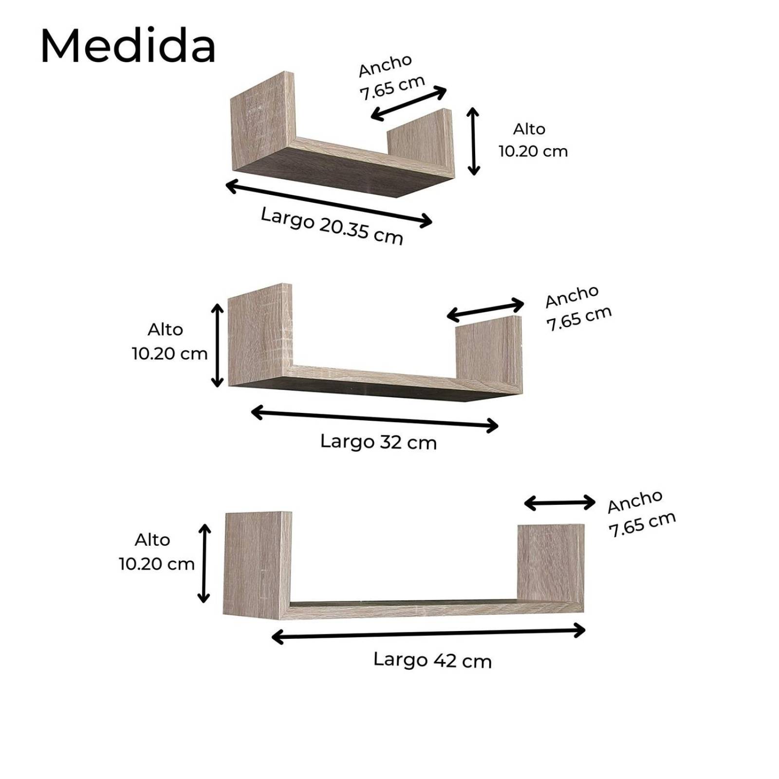 3 Repisas Flotantes Minimalistas Moderna Rectangular Gris 