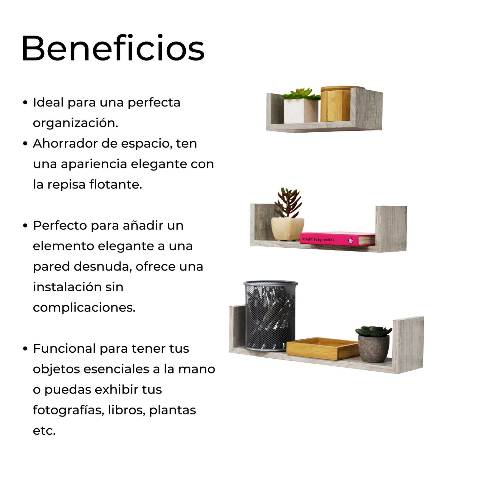 3 Repisas Flotantes Minimalistas Moderna Rectangular Gris 