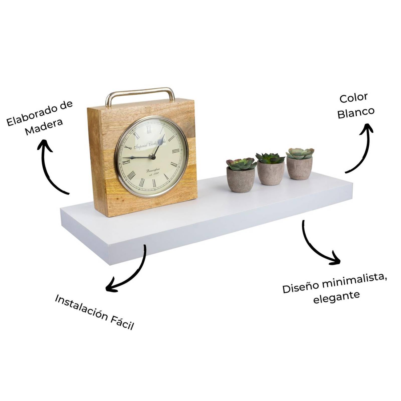 Repisa flotante de madera, rectangular, color blanco 