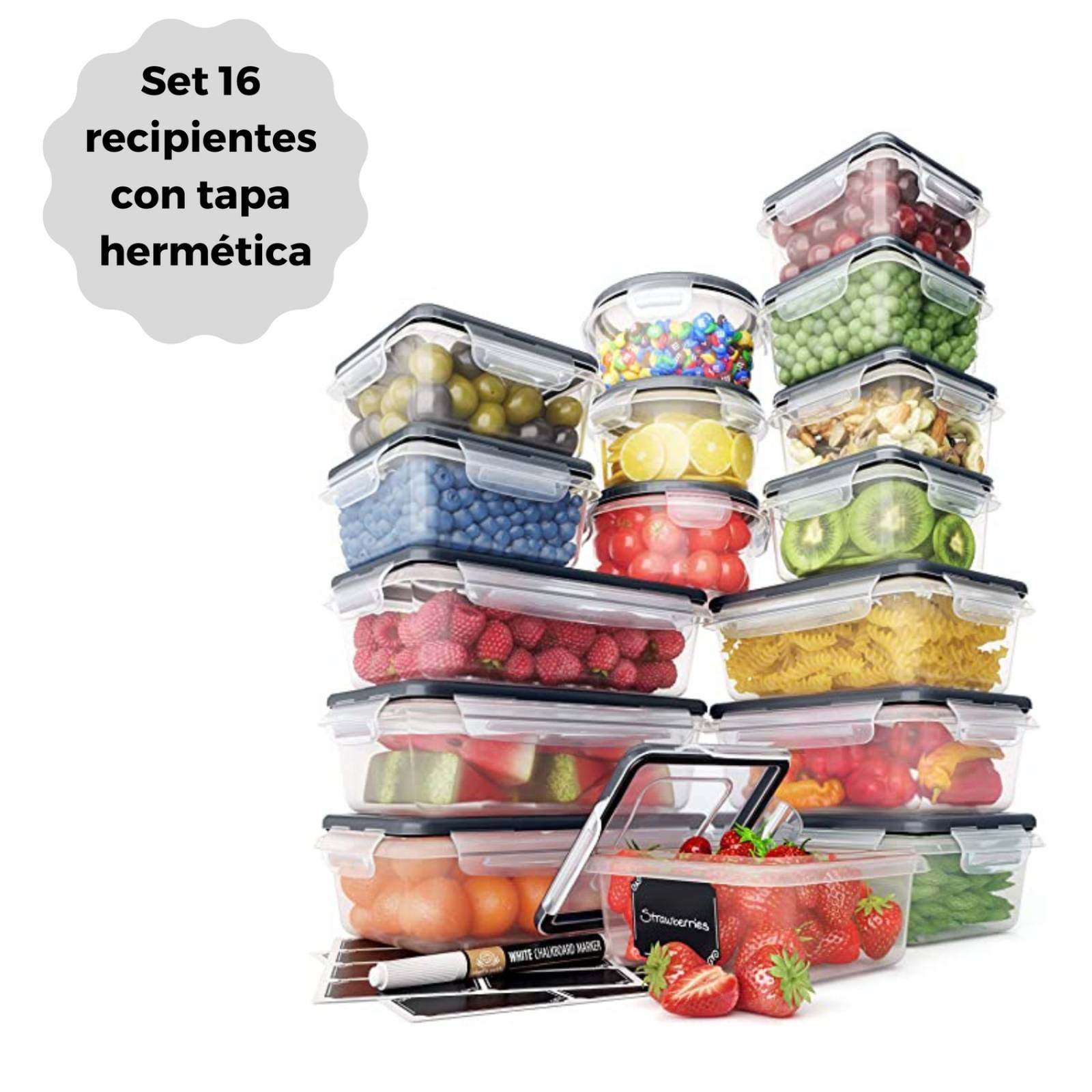 16pzs Recipientes Contenedores Alimentos Diferentes Tamaños 