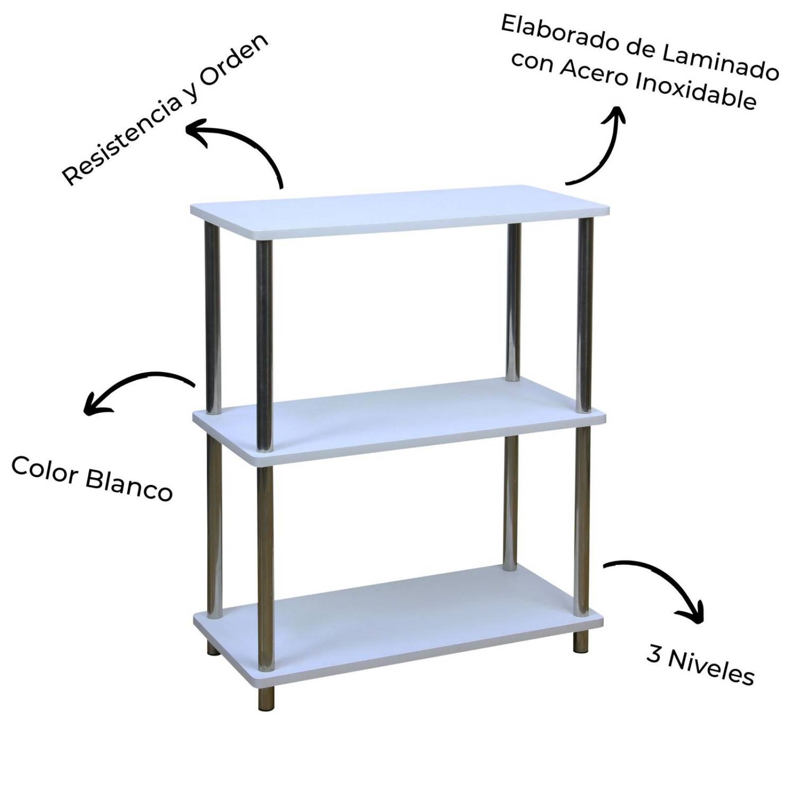 Anaquel Estante Multiusos Madera Con Acero Inoxidable Blanco 