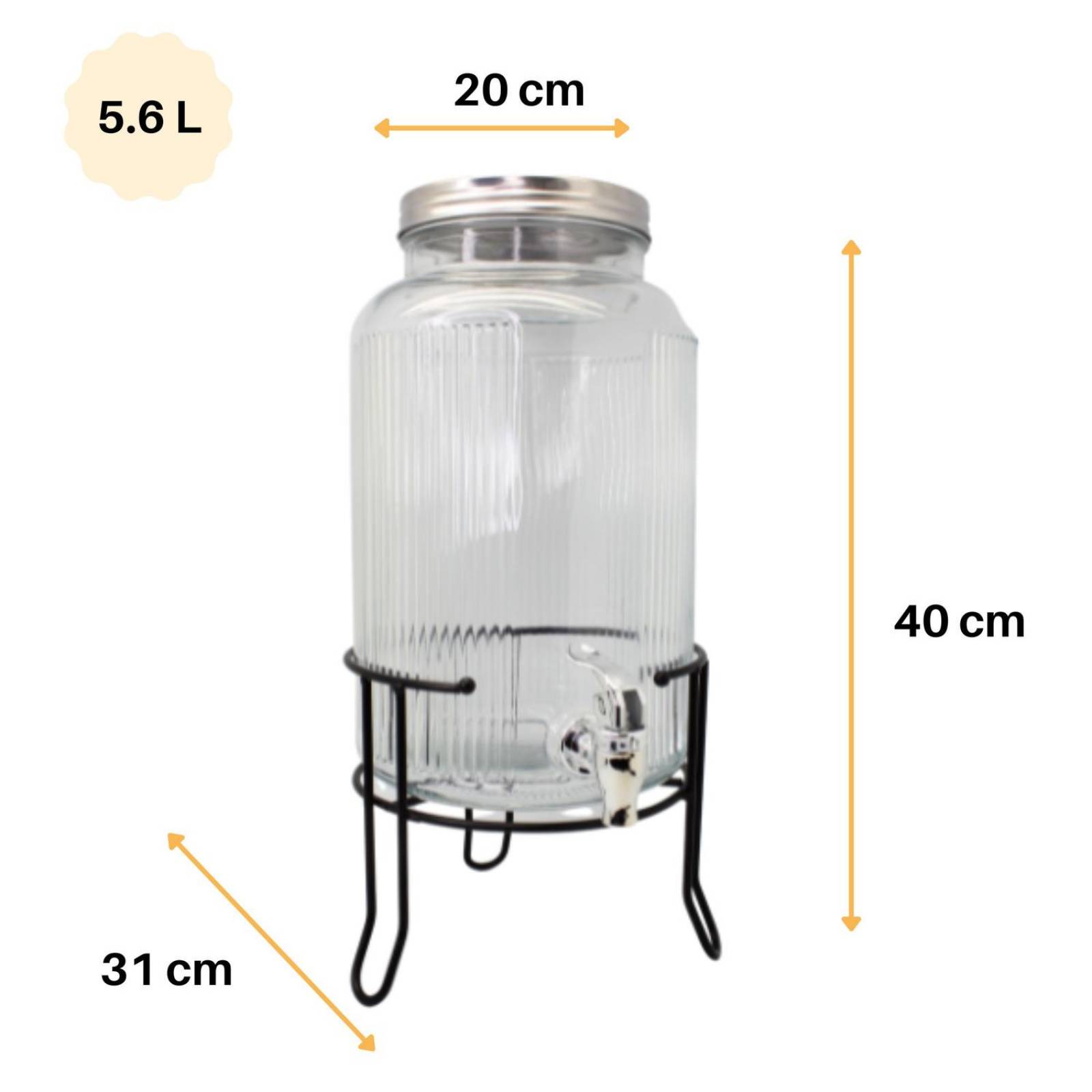 Dispensador de vidrio para agua, 5.6 L