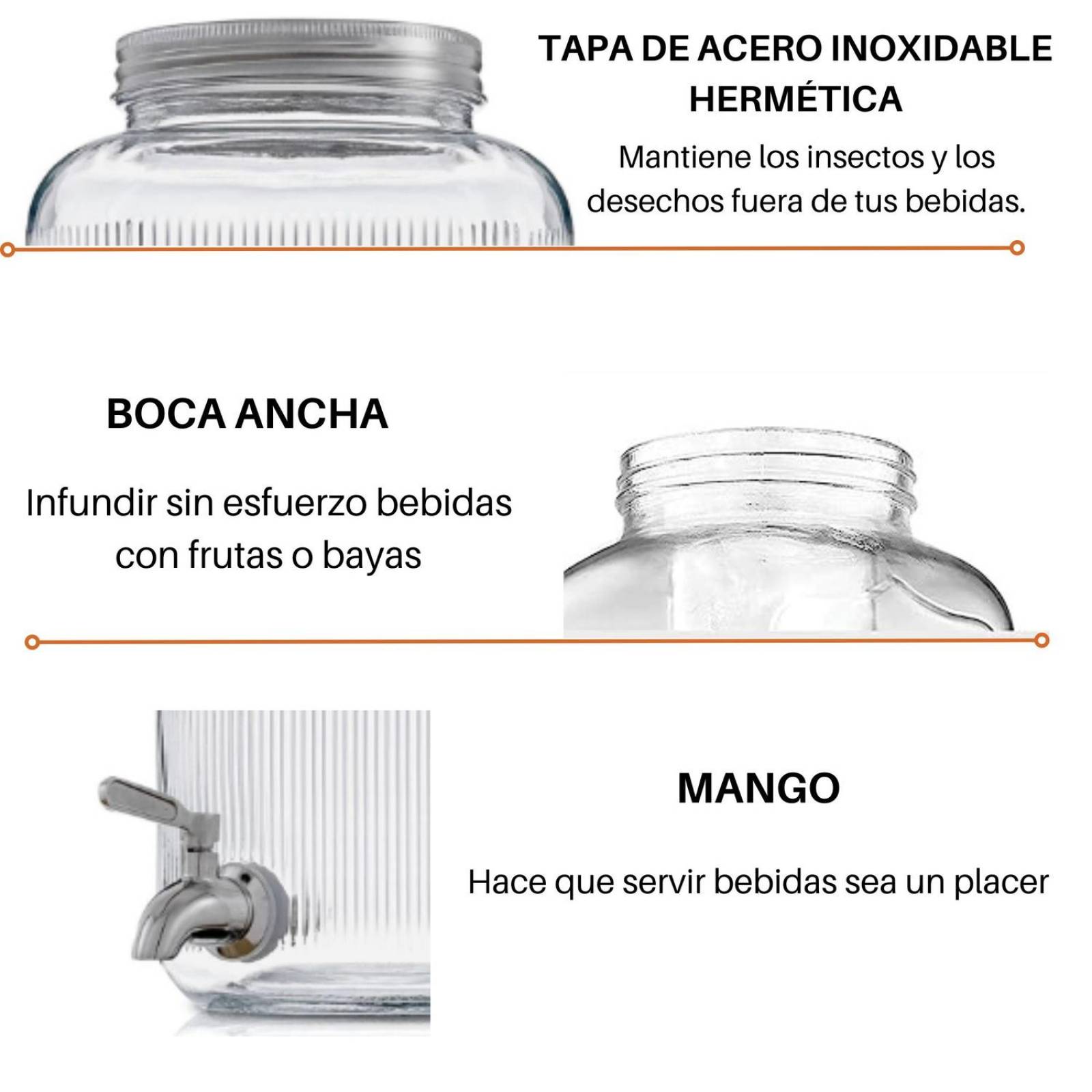 Dispensador de vidrio para agua, 5.6 L