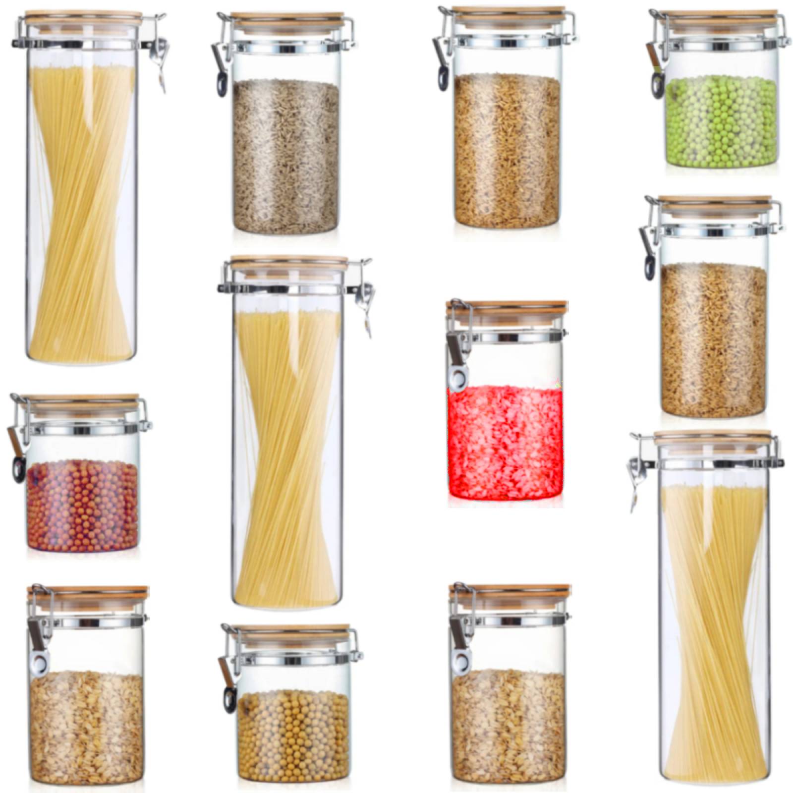 Set de 12 Frascos herméticos de vidrio 600ml 800ml 1L 12L