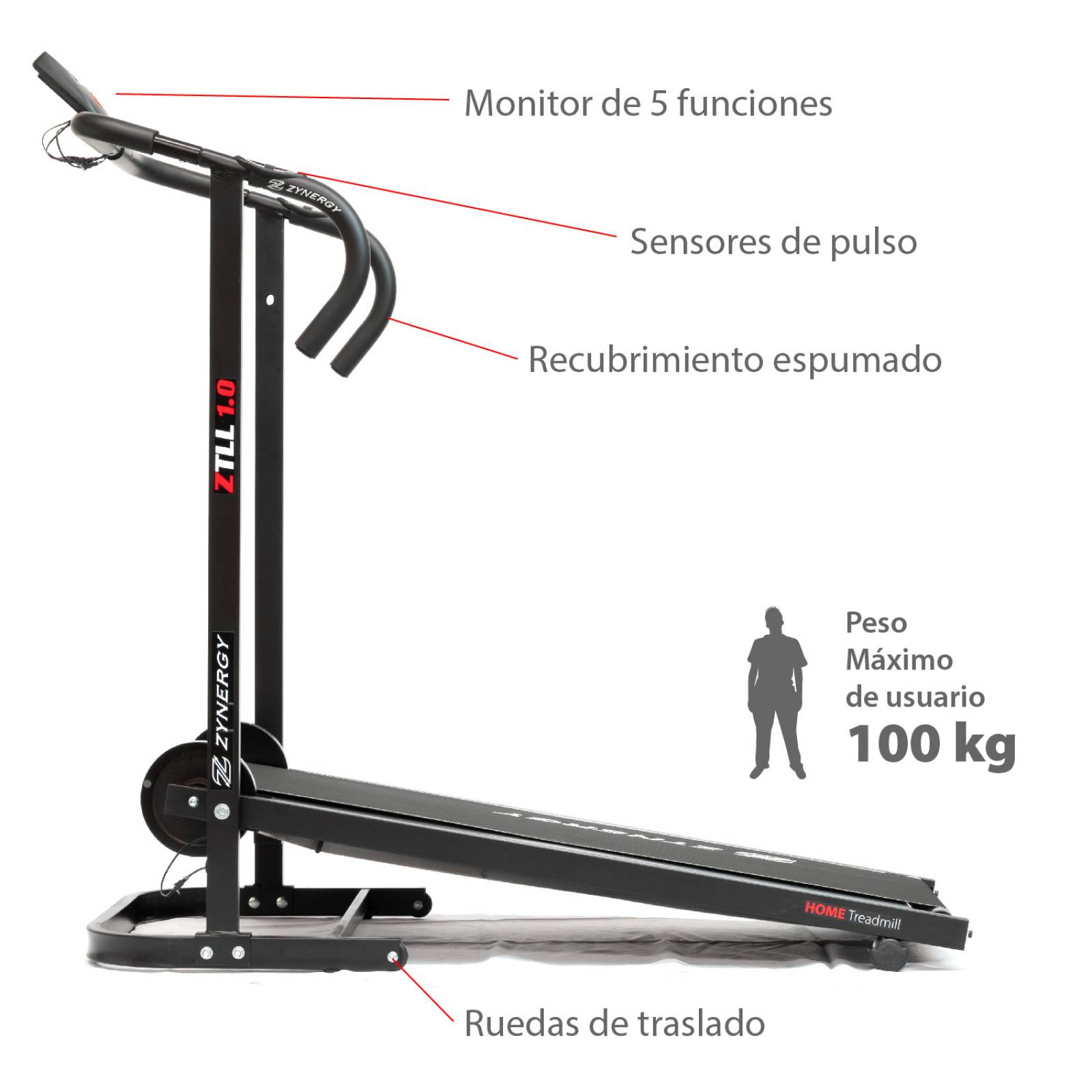 Caminadora Mecánica - Zynergy con sensores de pulso