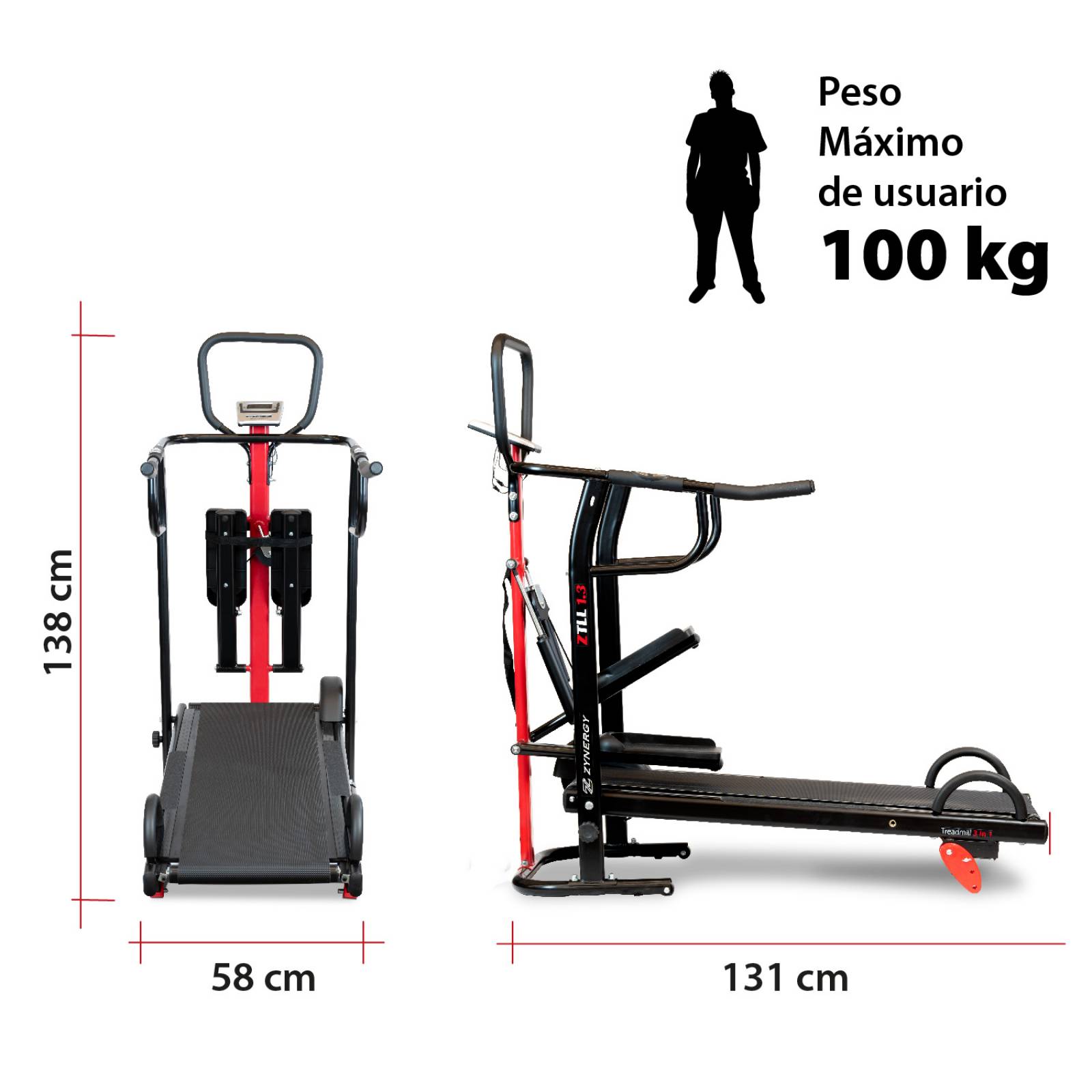 Caminadora Mecánica 3 en 1 - Zynergy con lagartijeros y escaladora