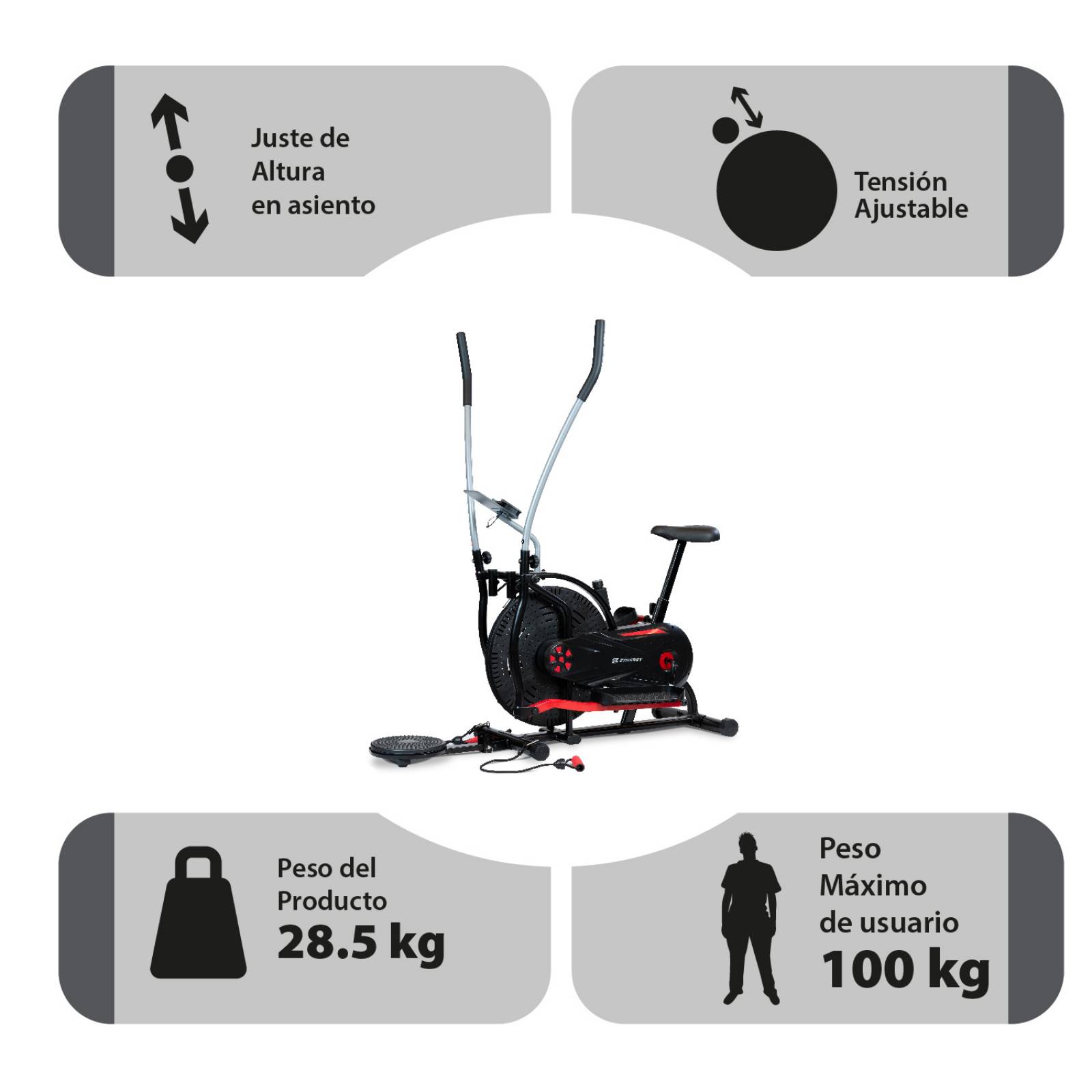 Escaladora Elíptica 4 EN 1 - Zynergy con Twister y porta celular