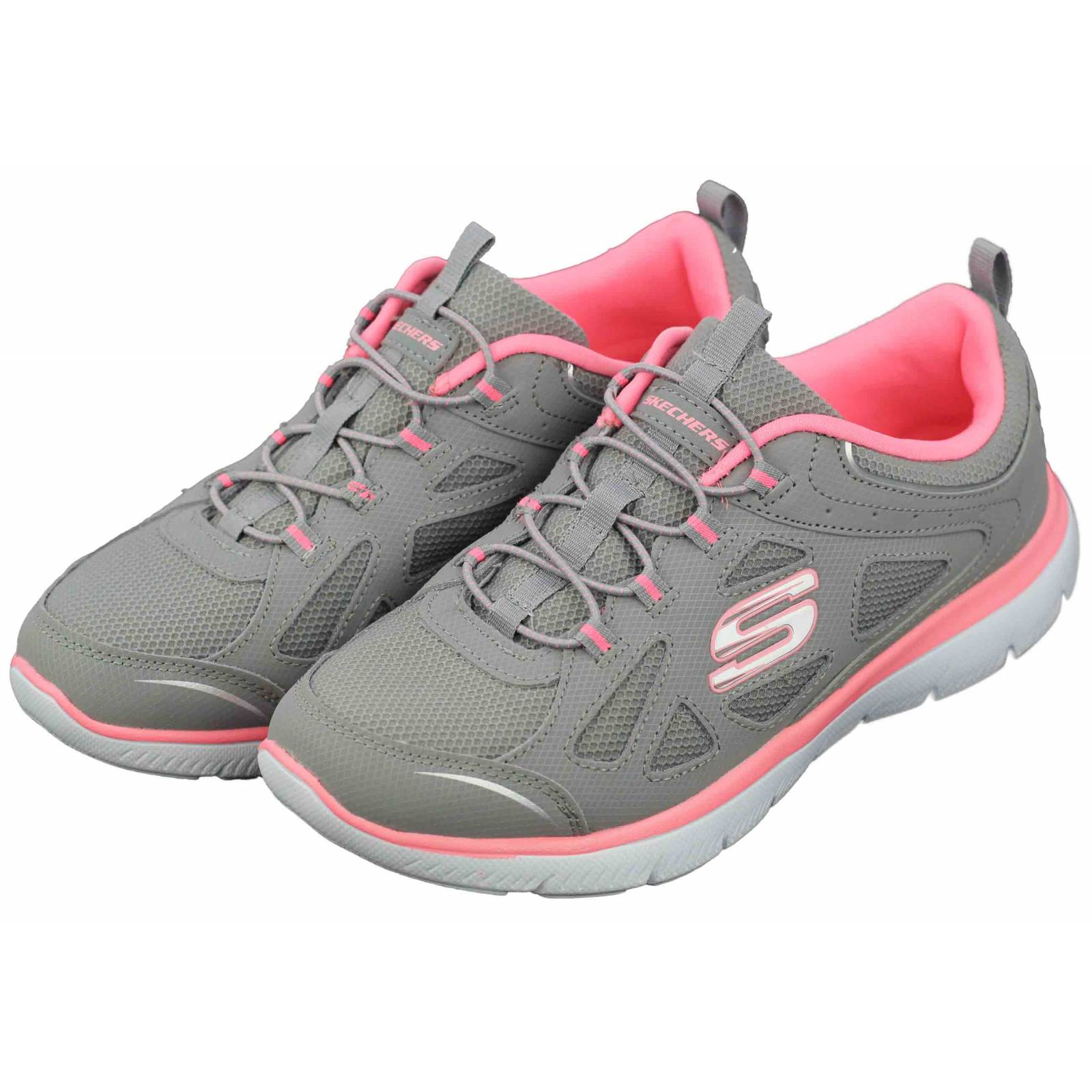 Tenis skechers dama summits built in gris rosa