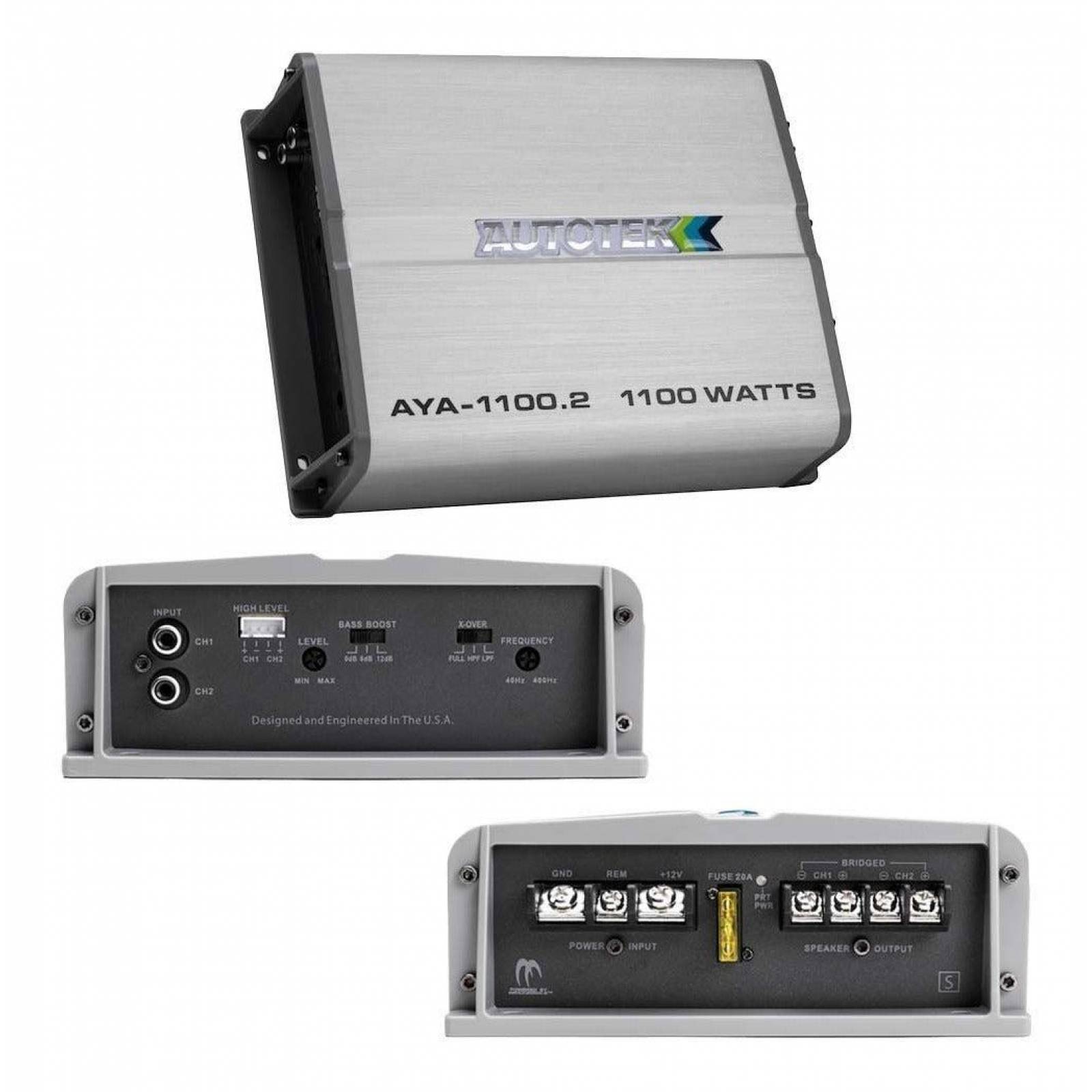 Amplificador 2 Canales con Crossovers Electrónicos Incorporados Autotek AYA-1100.2 1100 Watts Clase  