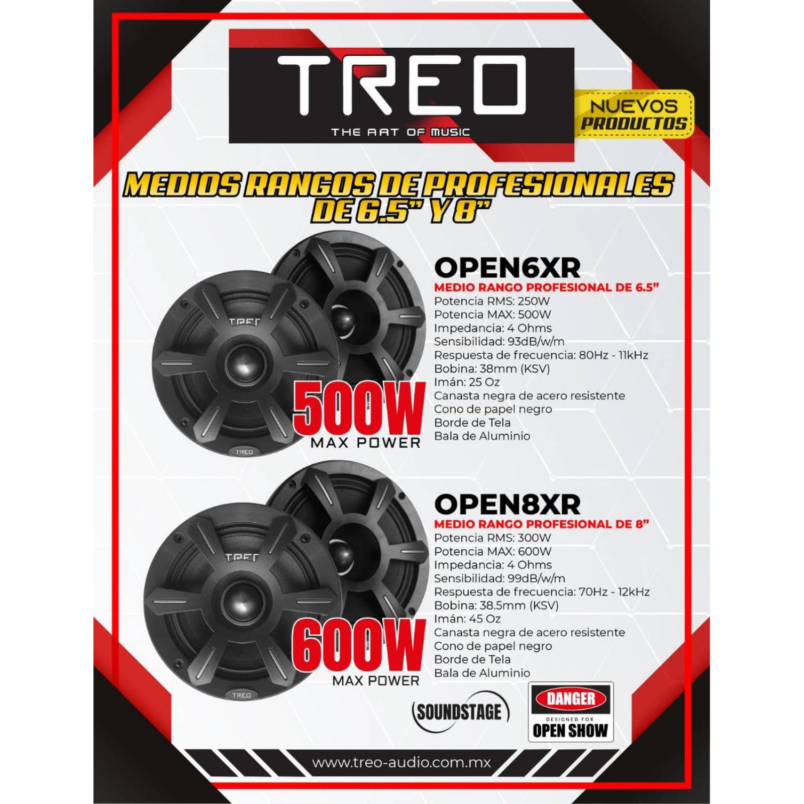 Medio Rango Open Show Profesional Treo OPEN6XR 500 Watts 6.5 Pulgadas 4 Ohms (Venta individual)