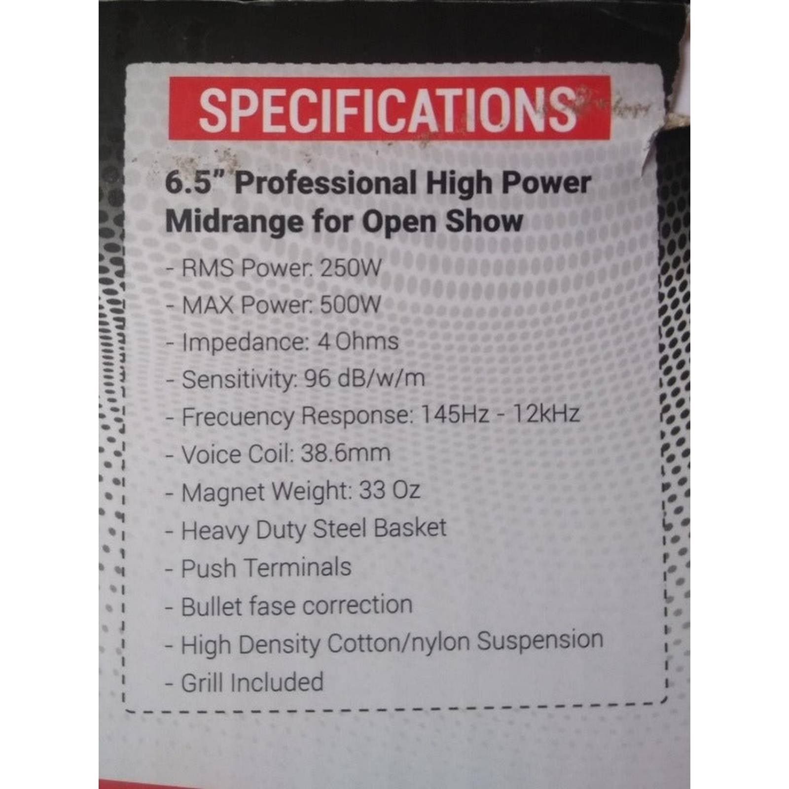 Par de Medios Rangos Open Show Rock Series RKS-65PA4 500 Watts 6.5 Pulgadas 4 Ohms Performance Serie 