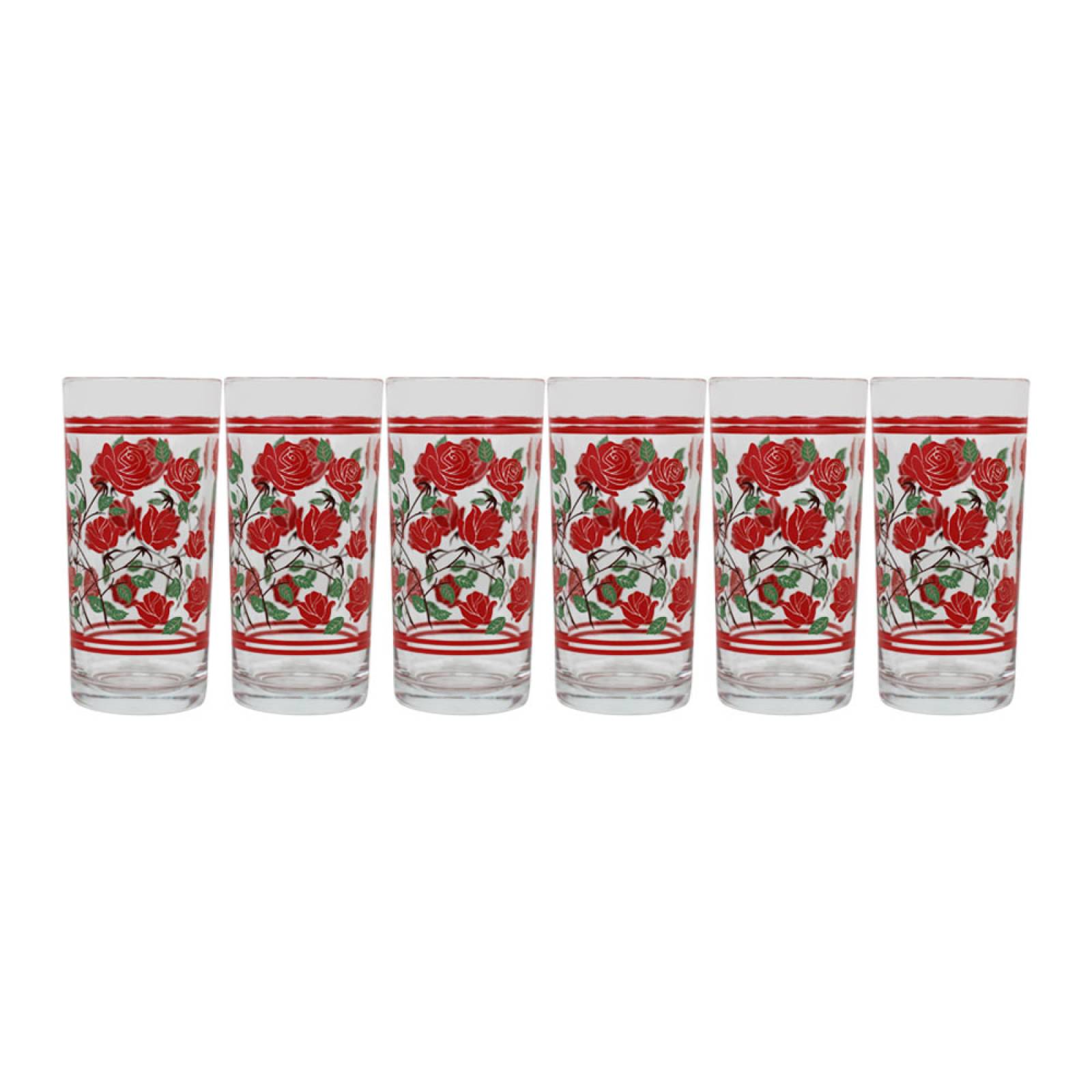 Juego De 6 Vasos Rosas Rojas