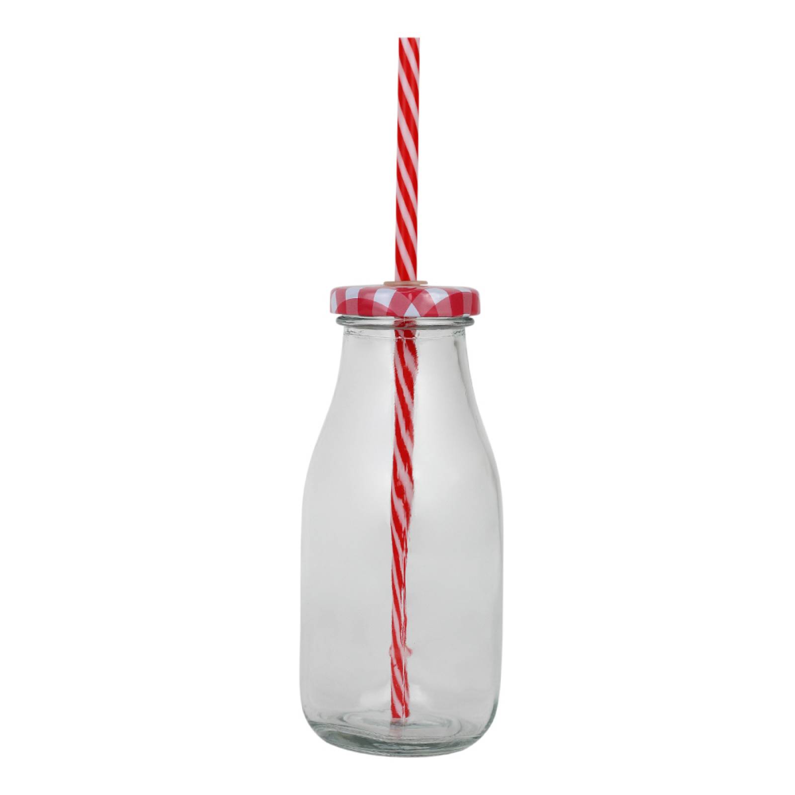 Botella vidrio tapa y popote 300 ml varios colores