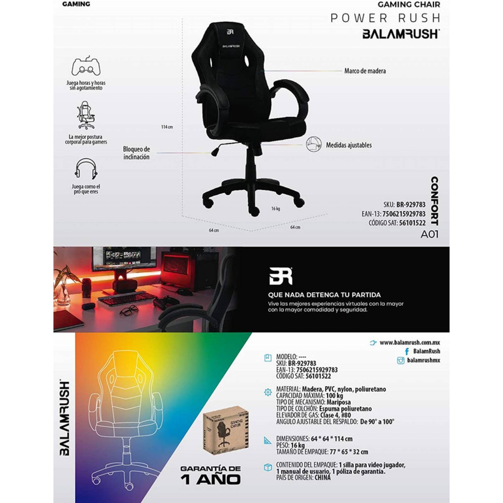 Silla Gamer Balam Rush Power BR-929783 - Negro