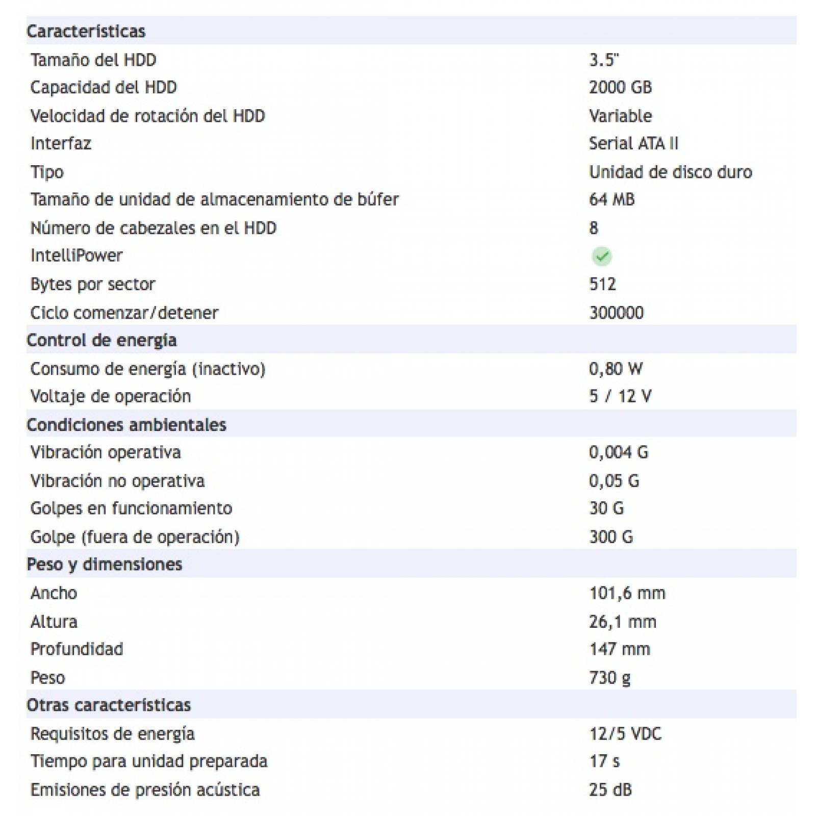 Disco Duro 3.5 Pulg Western Digital RE4-GP 2TB, Sata II, 3Gb/s, 54000rpm, 64MB Cache, New Pull, (WD2002FYPS)