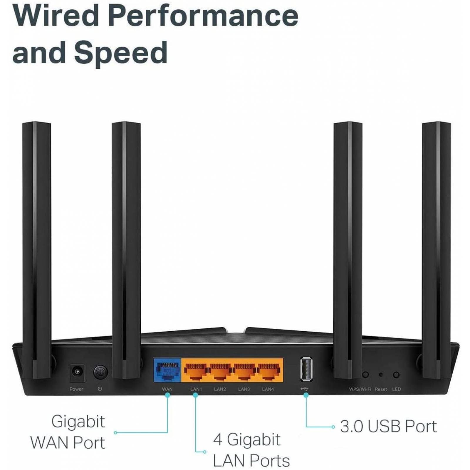 Router Tp Link Archer AX50 AX3000, Gigabit, Doble banda 5GHz, 2.4GHz, tecnología OFDMA, 4 antenas externas, 4xLAN, 1xUSB
