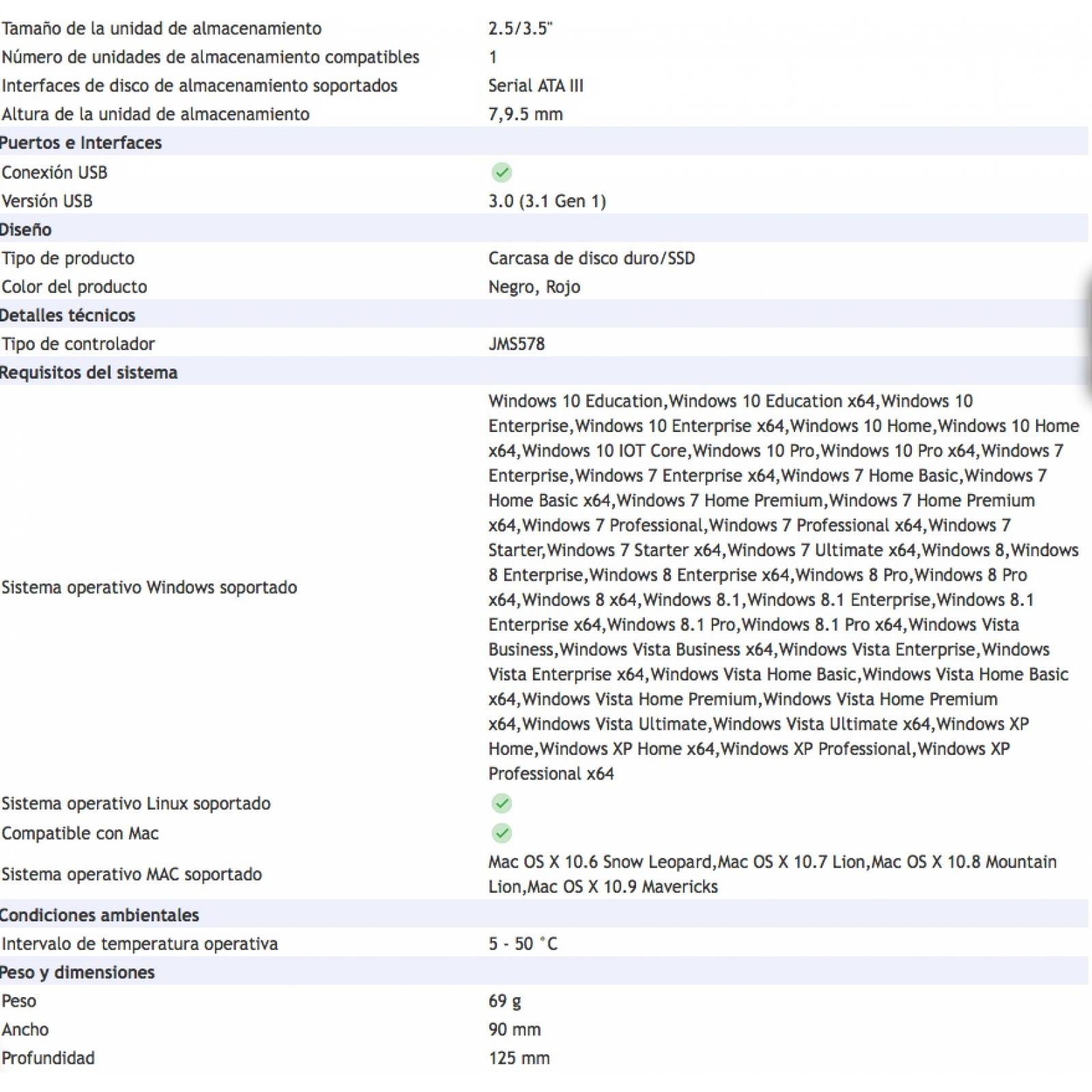 Gabinete Enclosure ADATA XPG, EX500, 2.5", HDD/SSD, Usb 3.1, Color Rojo/Negro(AEX500U3-CRD)