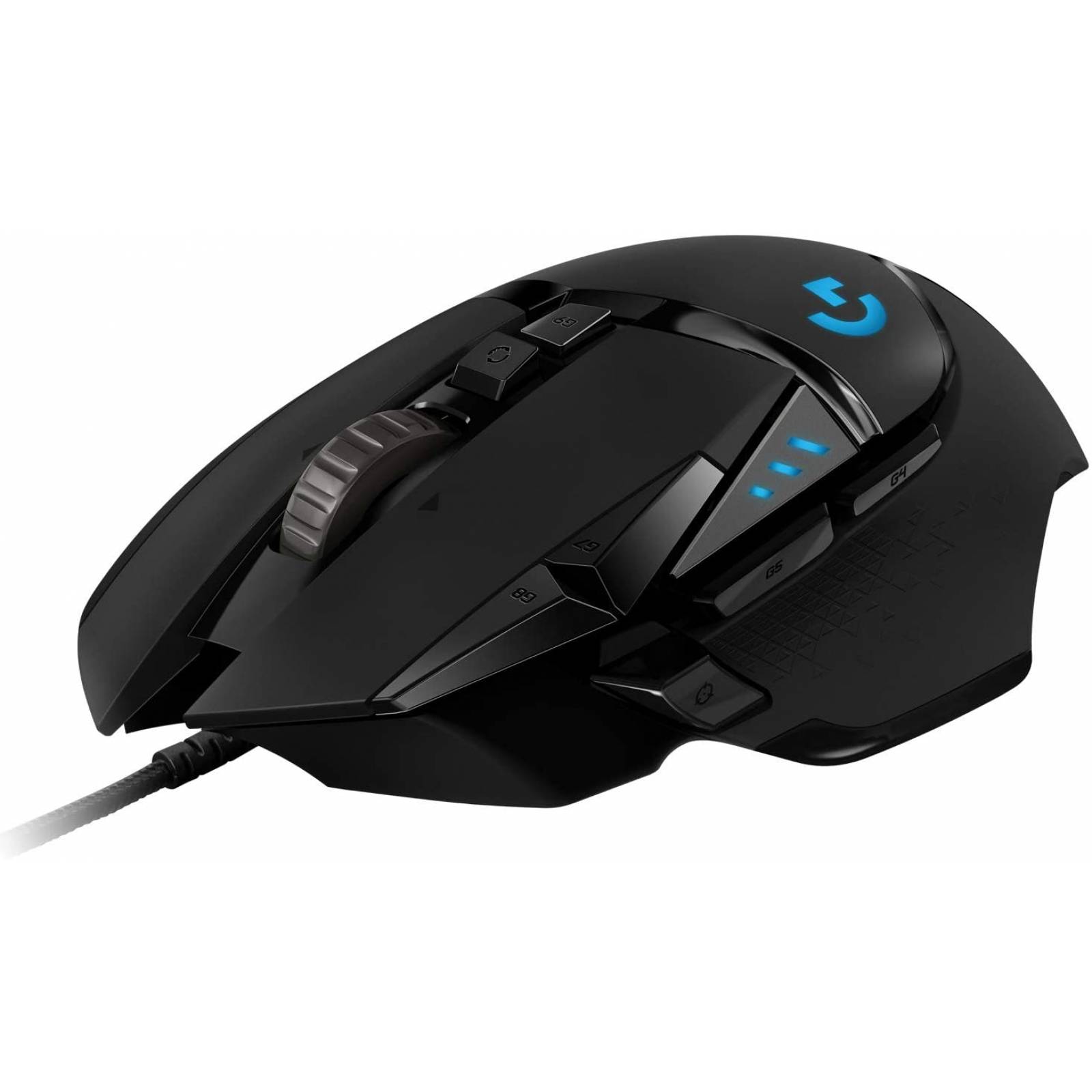 Mouse Logitech Gaming G502 Hero RGB, 100-16.000 dpi, Cinco pesas de 3.6 gramos, Velocidad de respuesta 1 ms, sensor Hero, 11 botones programables