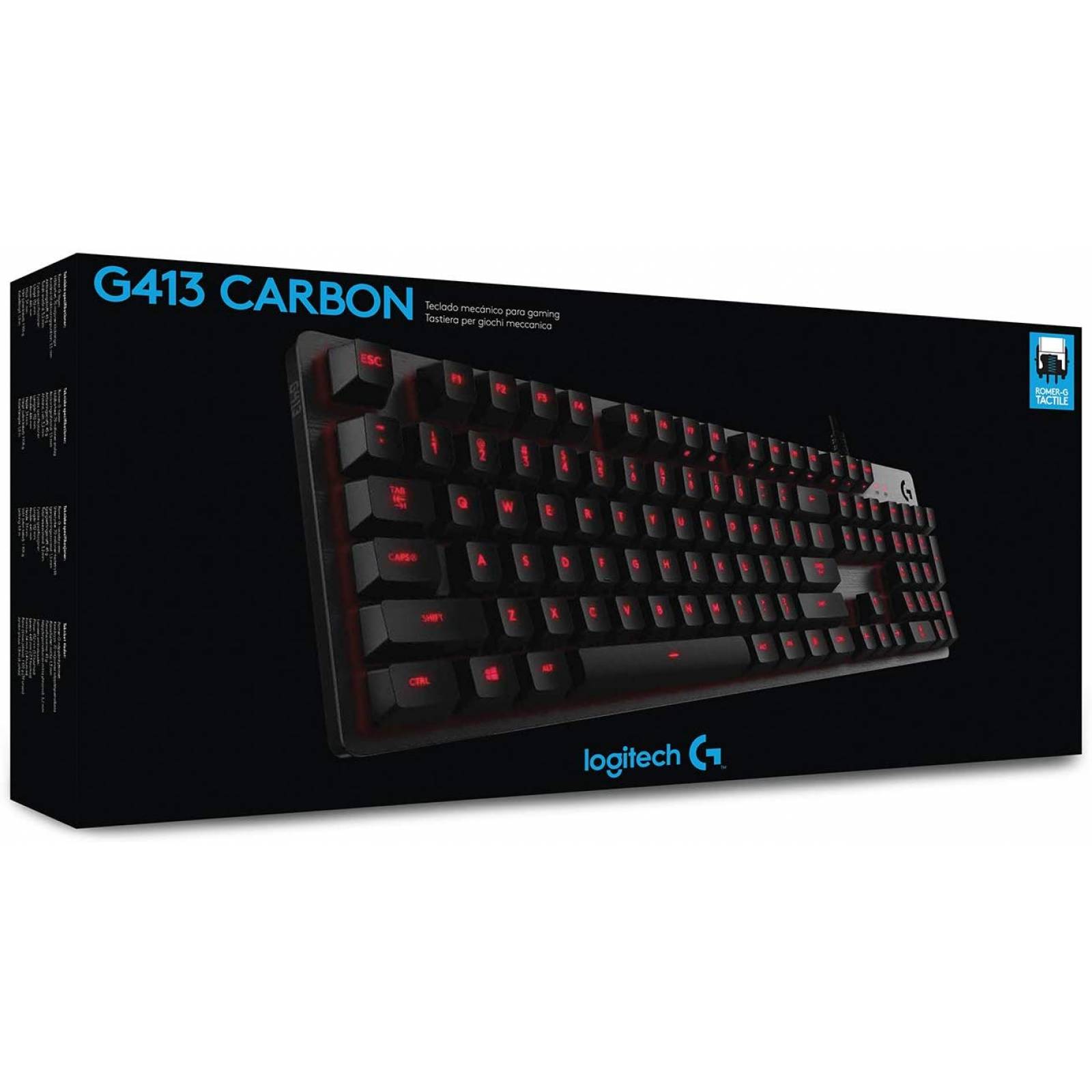 Teclado Mecanico Gaming Logitech G413, Retroiluminación, conexión USB, color Carbono