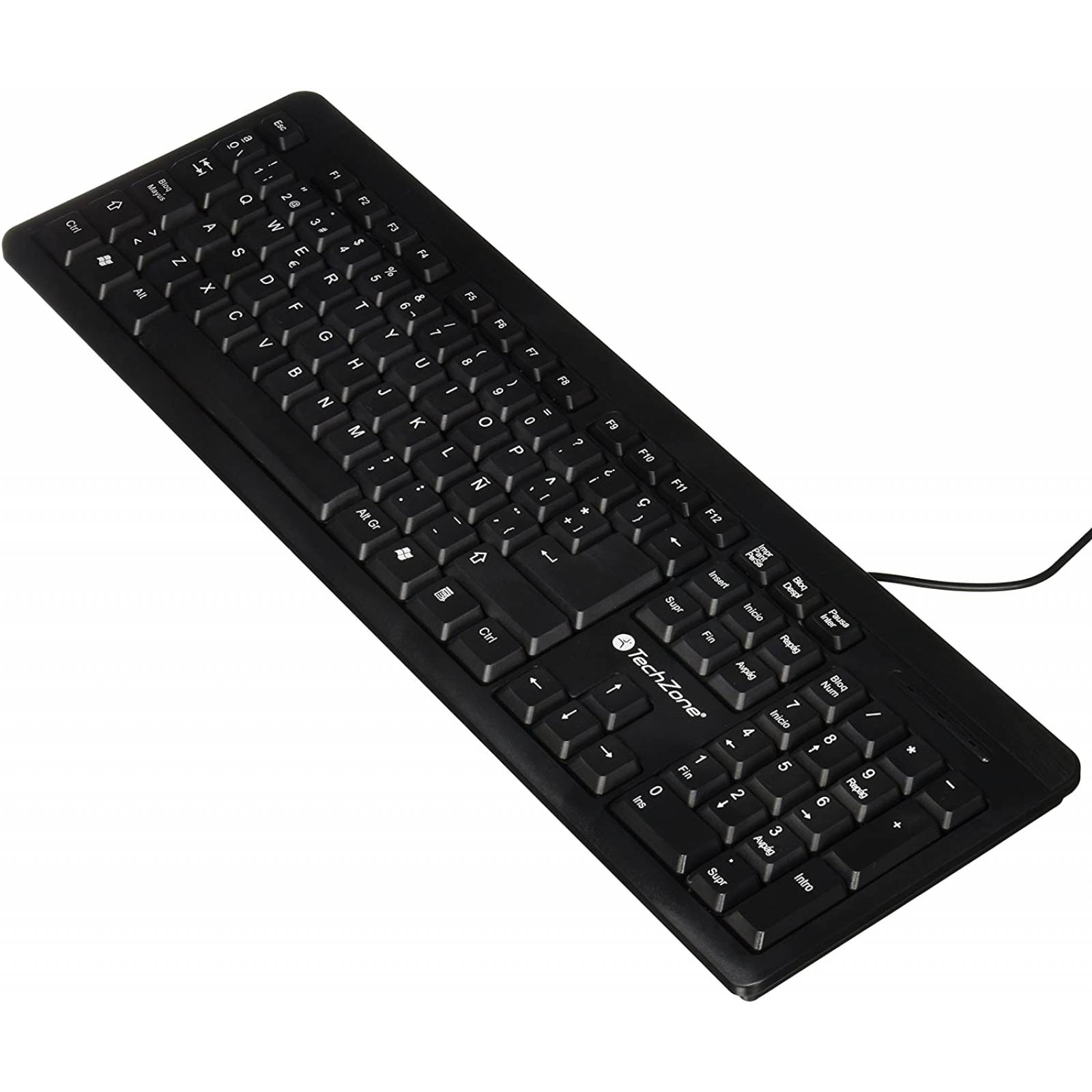 Teclado Alambrico TechZone, Conexión Usb, Diseño Ergonomico, Español, Color Negro, (TZ16TEC01-ALA)
